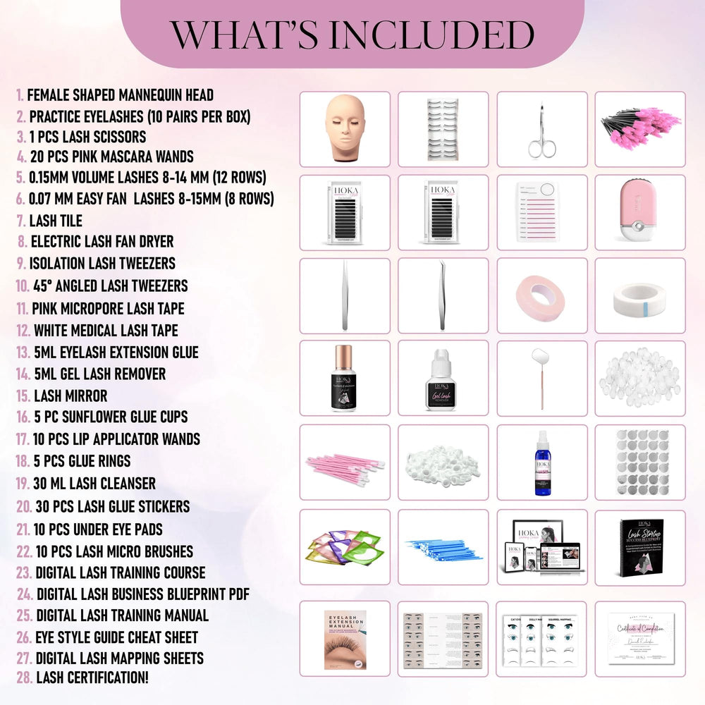 HOKA Lash Extension Kit training materials and certificate for career growth