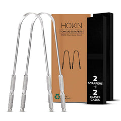 HOKIN tongue scraper 2pcs pack close-up with durable stainless steel for daily use.