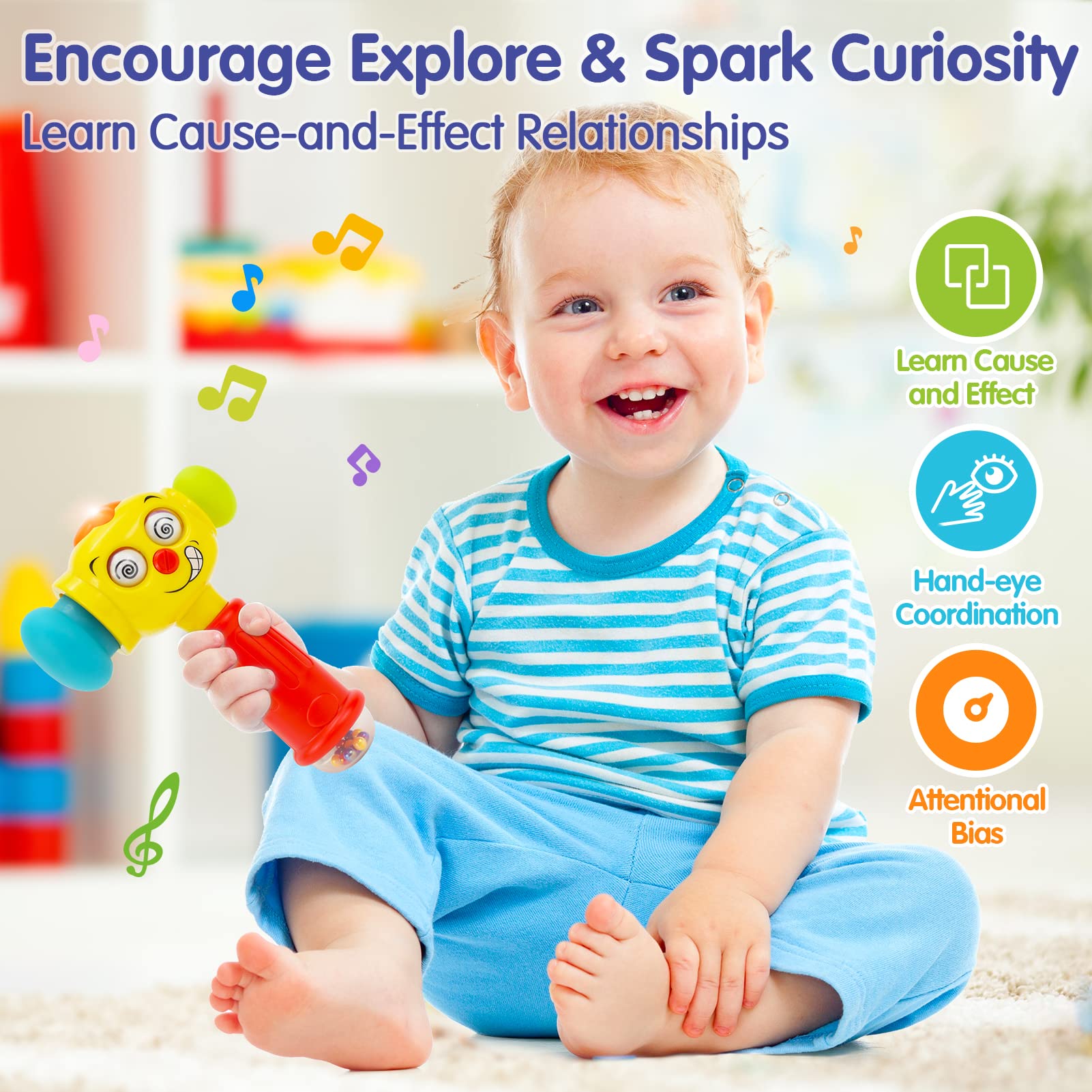 Hola colorful beads shake-action toy encourages gross motor play and exploration.