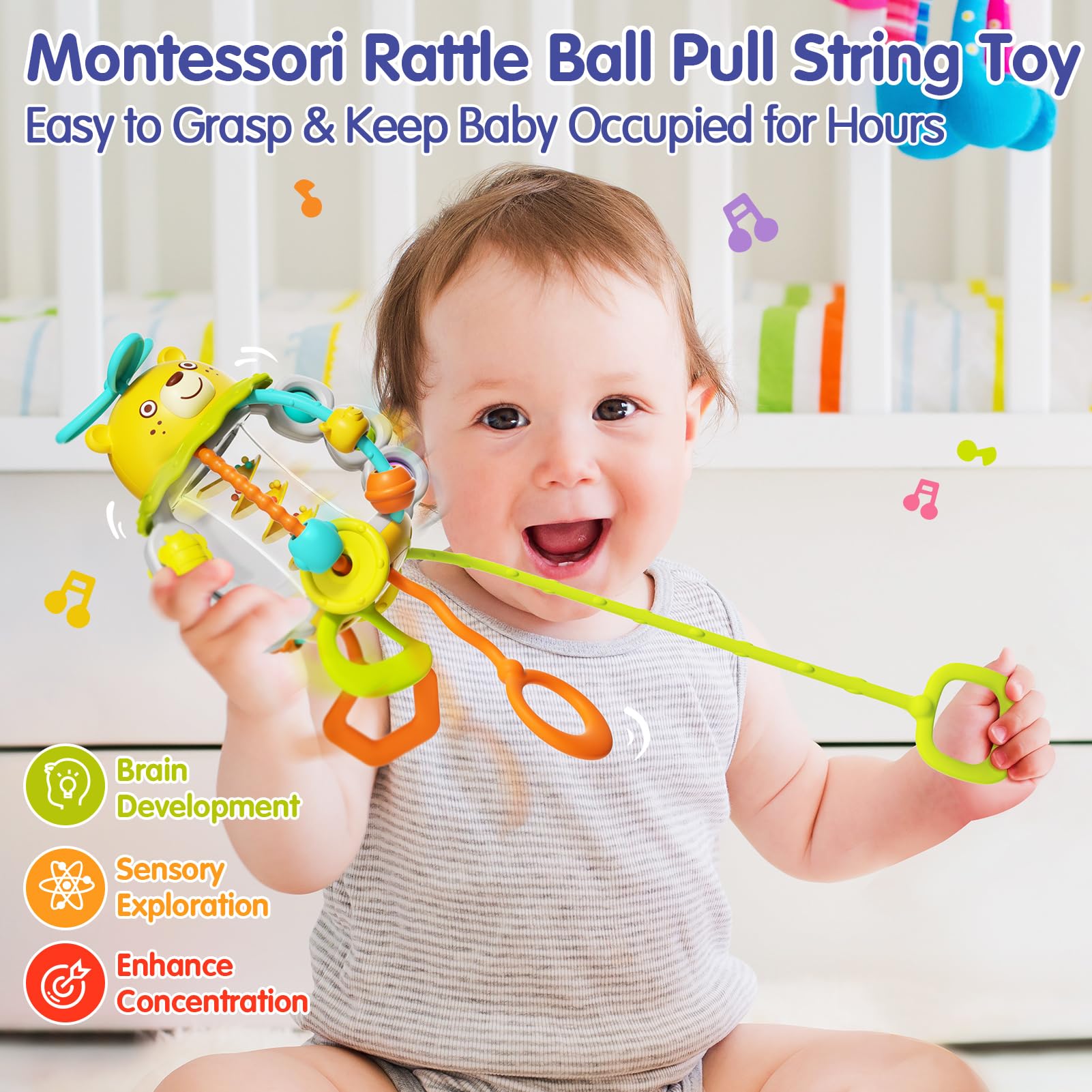 HOLA Montessori Toys bubbles pop sounds encourage sensory attention.