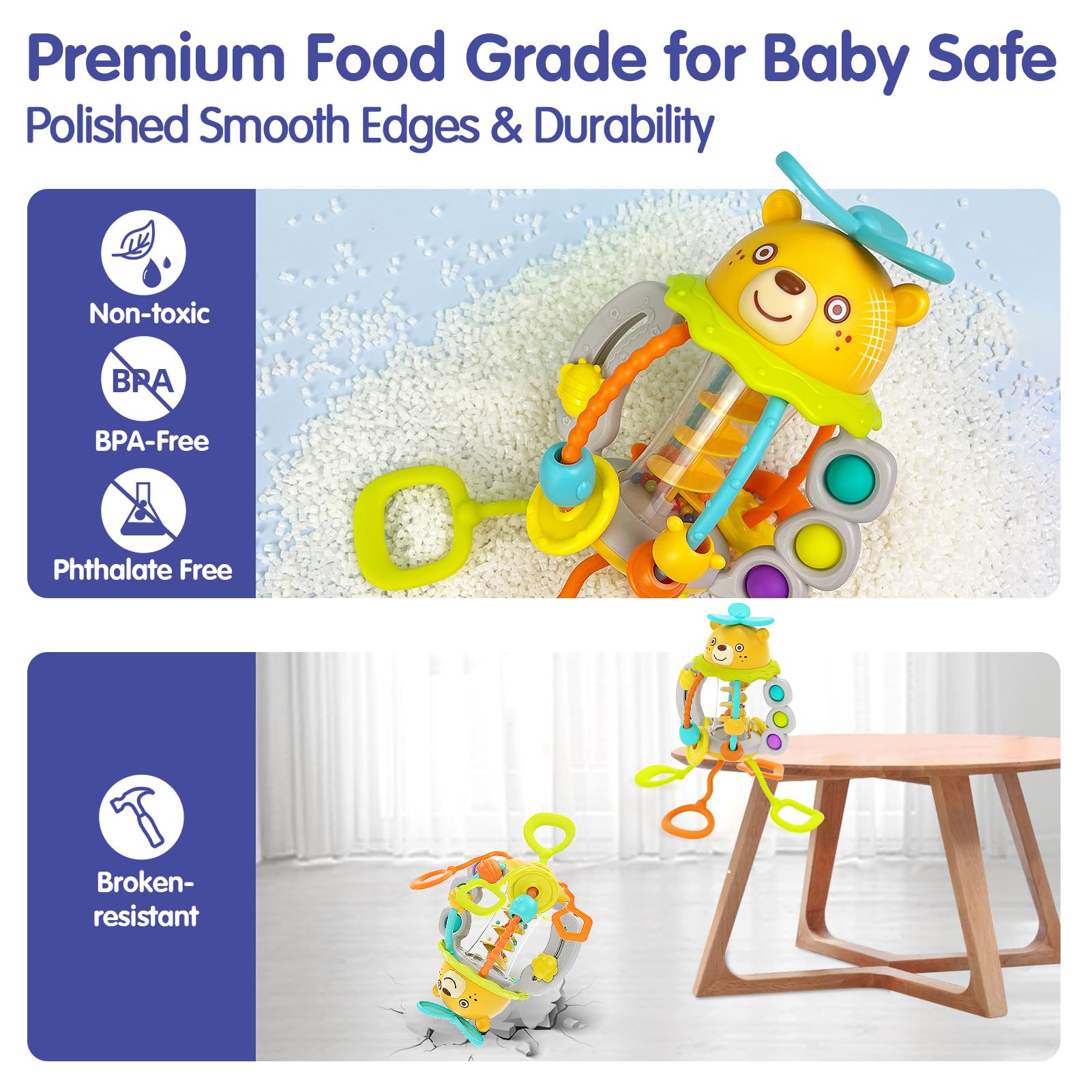 HOLA Montessori Toys colorful pull rings support grasping and coordination.