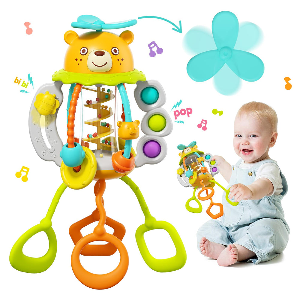 HOLA Montessori Toys rattle with pushing bees for fine motor exploration.