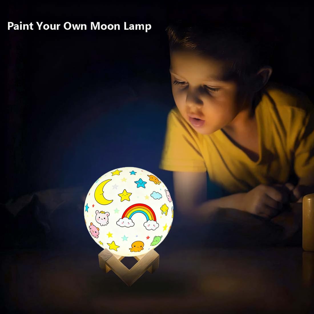 HOLA Moon Lamp inspires imagination during bedtime cosmic storytelling.