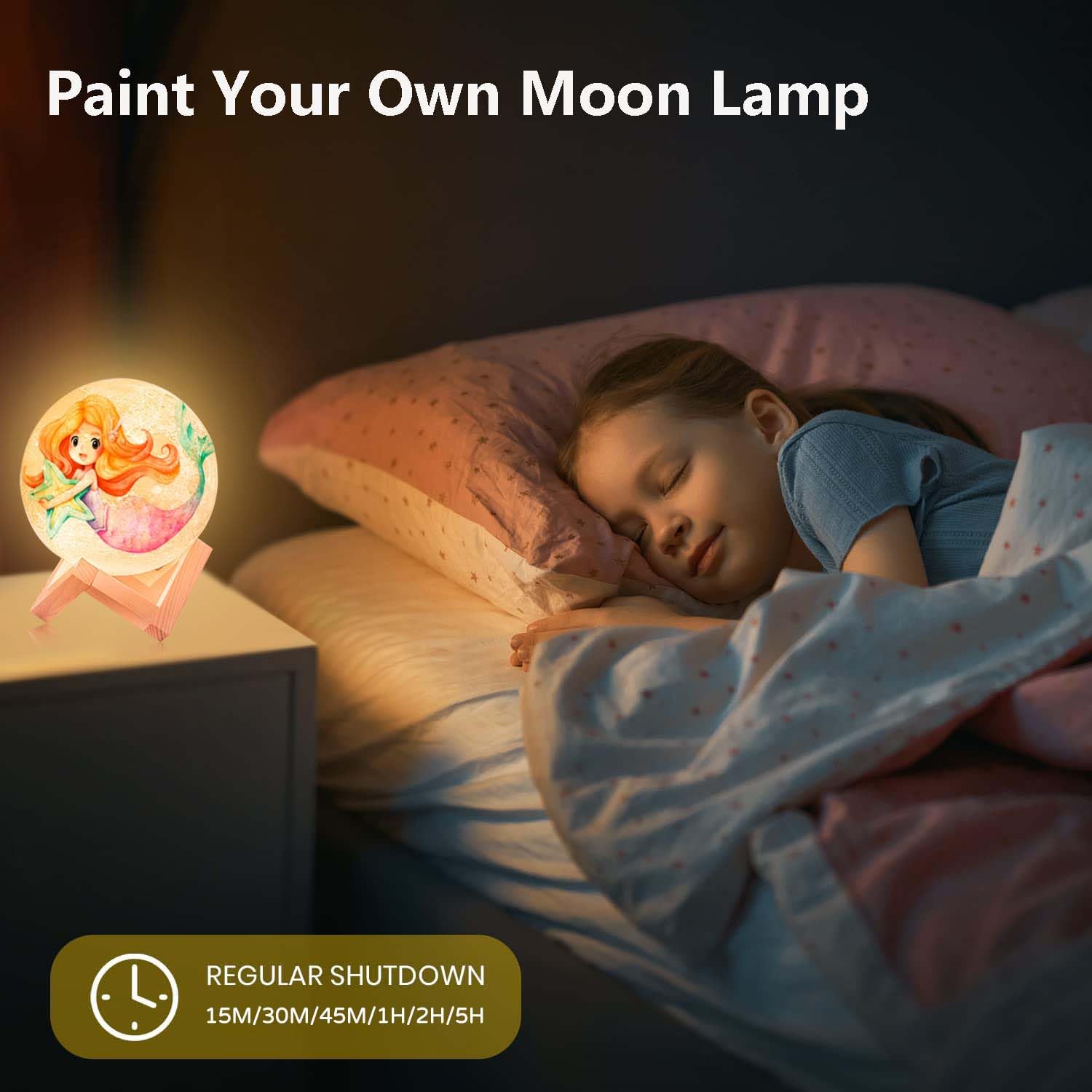 HOLA Moon Lamp remote control with 30 colors and timer for mood flexibility.