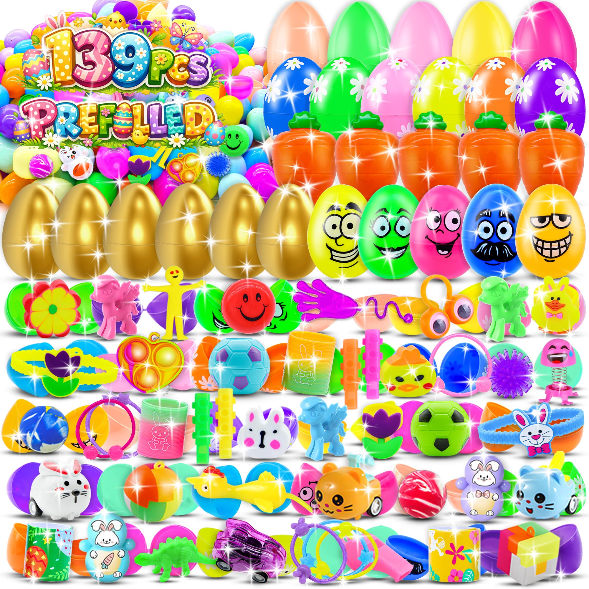 HOLILURE 139-pack prefixed Easter eggs with toys inside for easy gifting