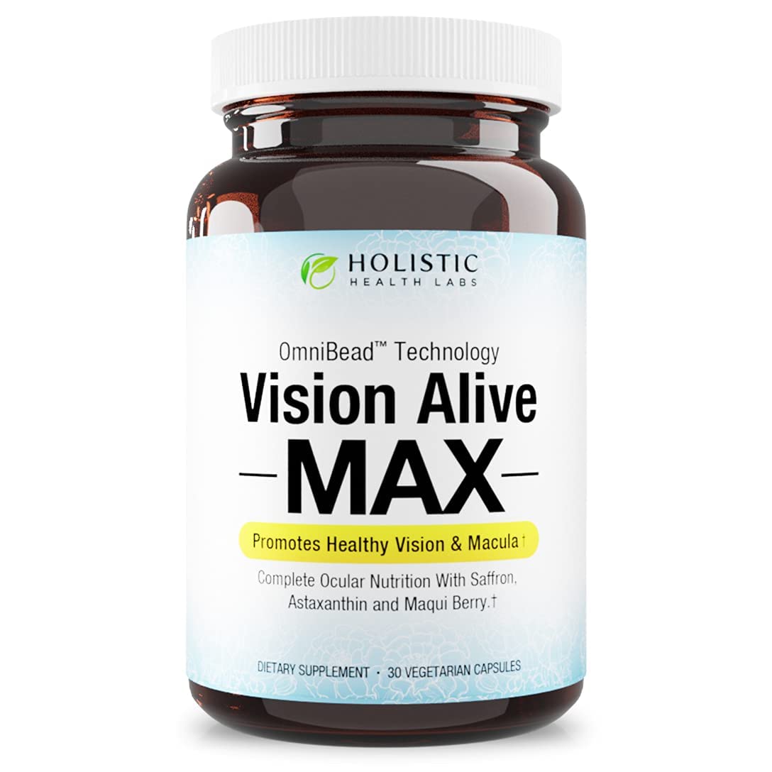 Holistic Health Labs Vision Alive Max bottle front view highlighting eye support nutrients.