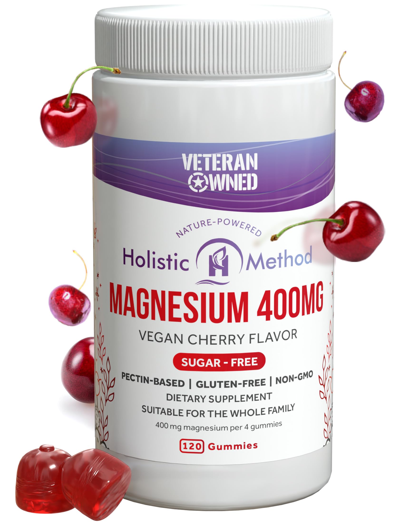 Holistic Method Magnesium Citrate Gummies bottle showing sugar-free vegan formula for calm evenings.
