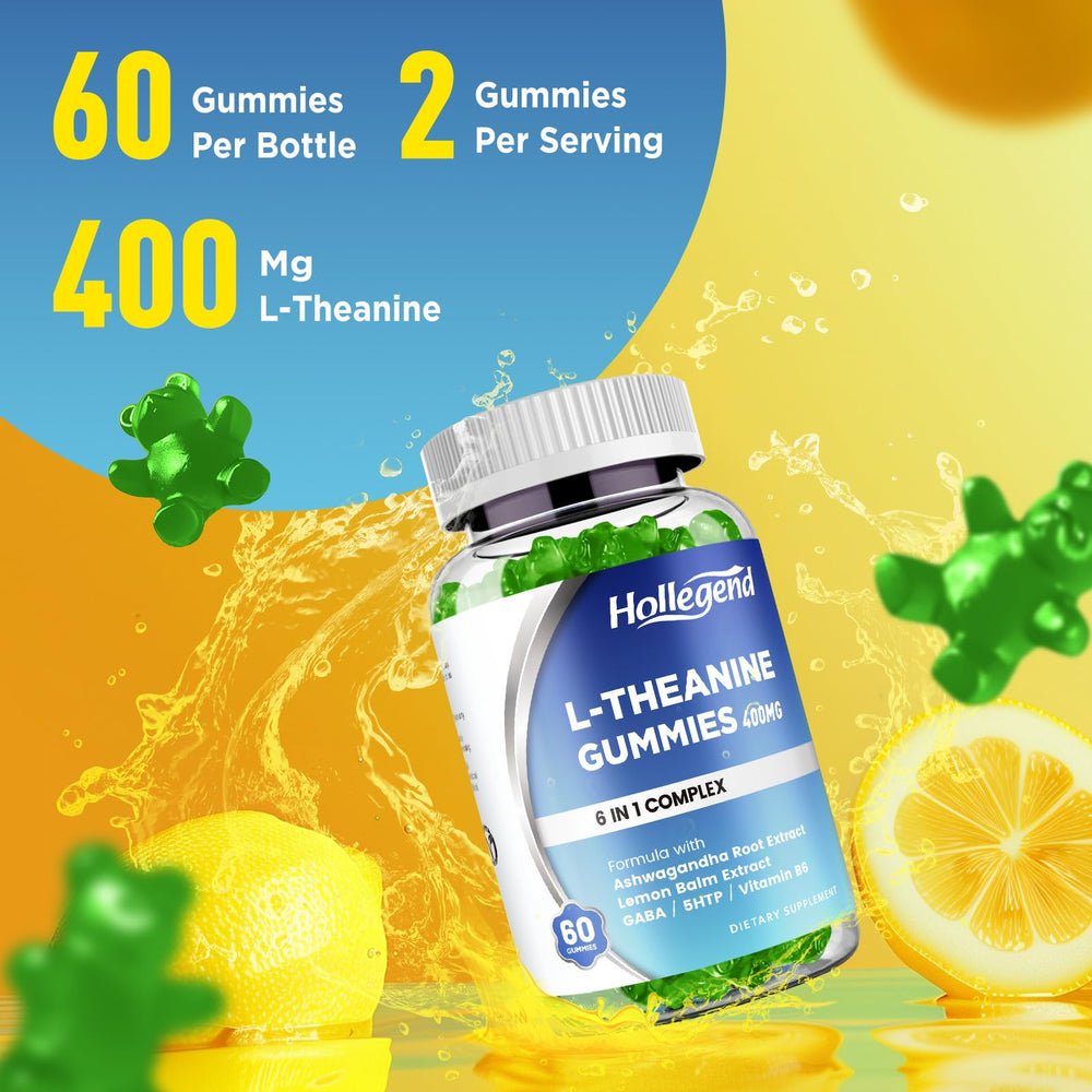 HOLLEGEND L-Theanine Gummies near GMP badge conveys quality and safe manufacturing