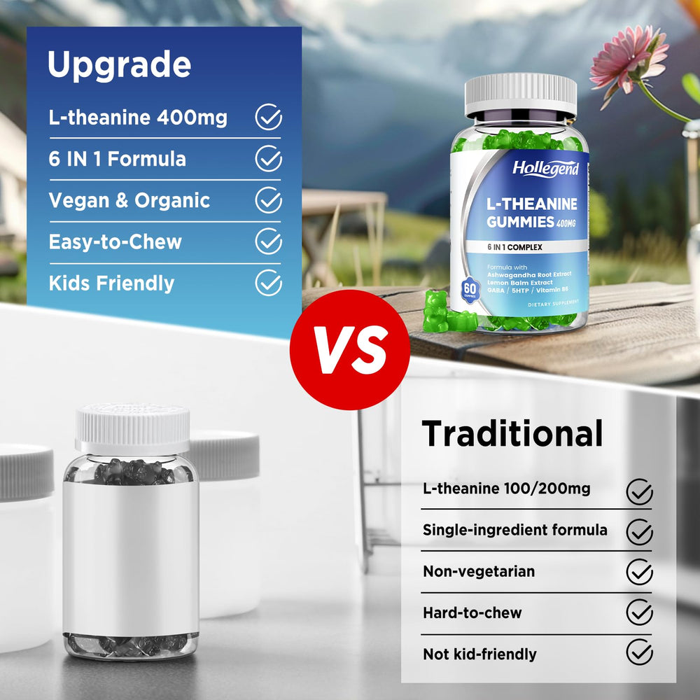 HOLLEGEND L-Theanine Gummies lemon slices and bottle imply easy-evening routine