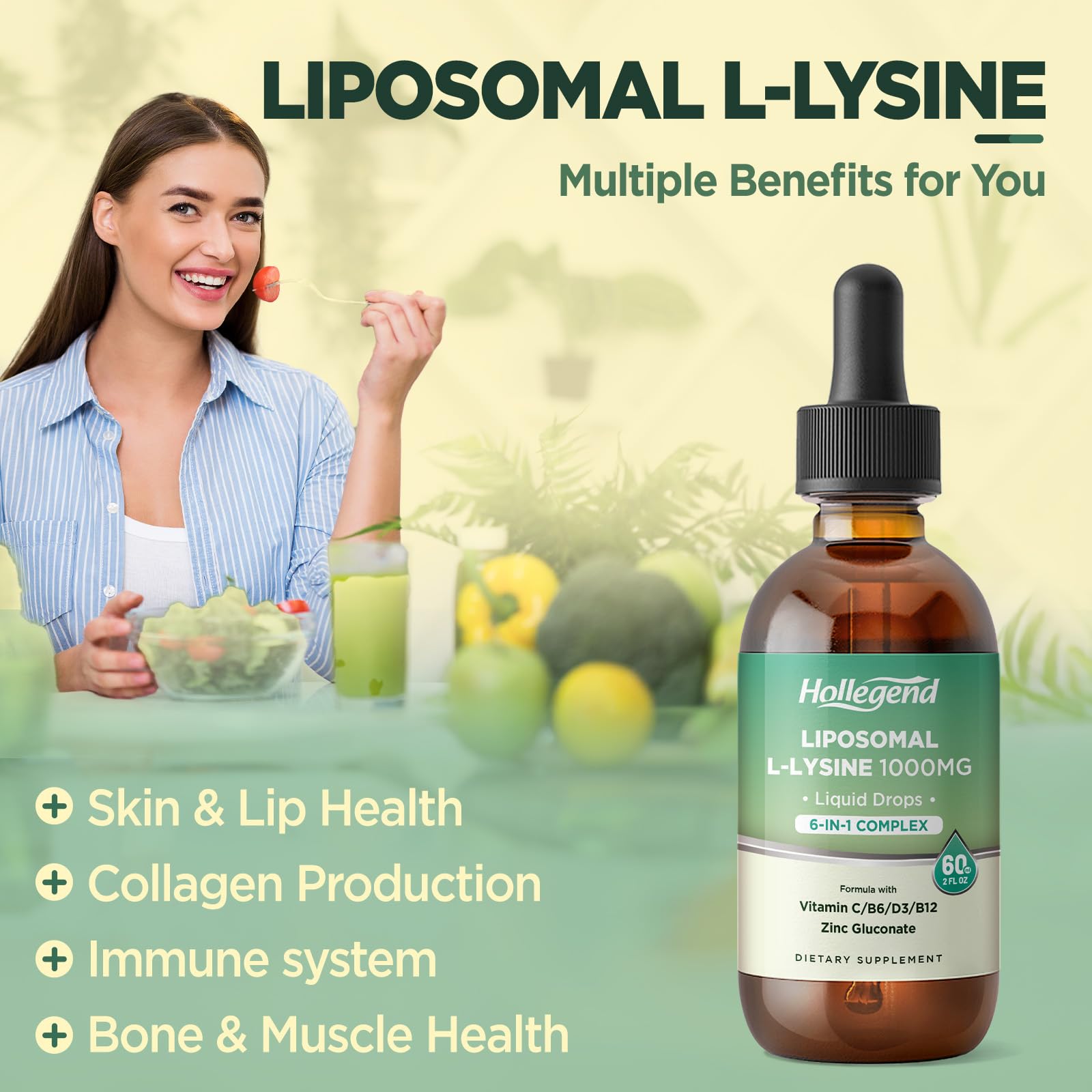 HOLLEGEND Lysine Drops dropper enabling precise post meal dosing