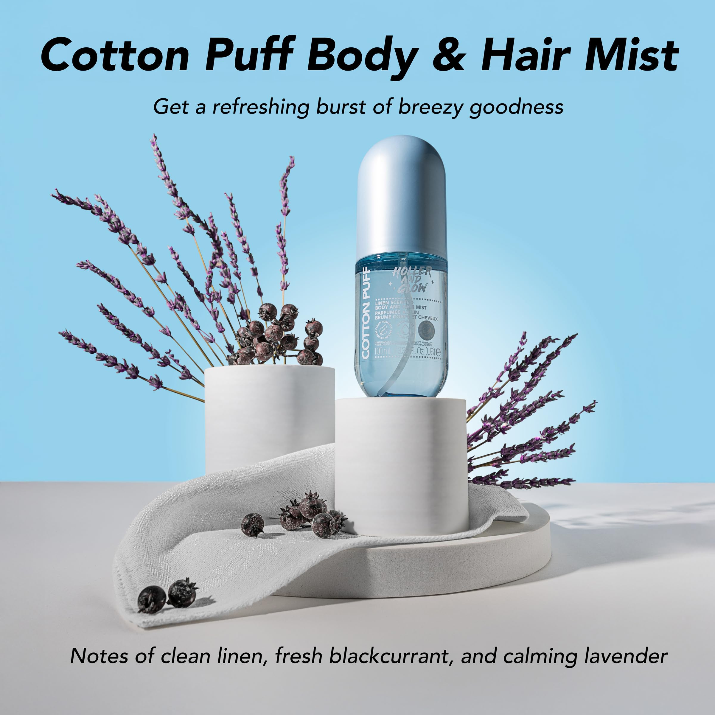 Holler And Glow mood boosting mist spray in action for quick refresh.