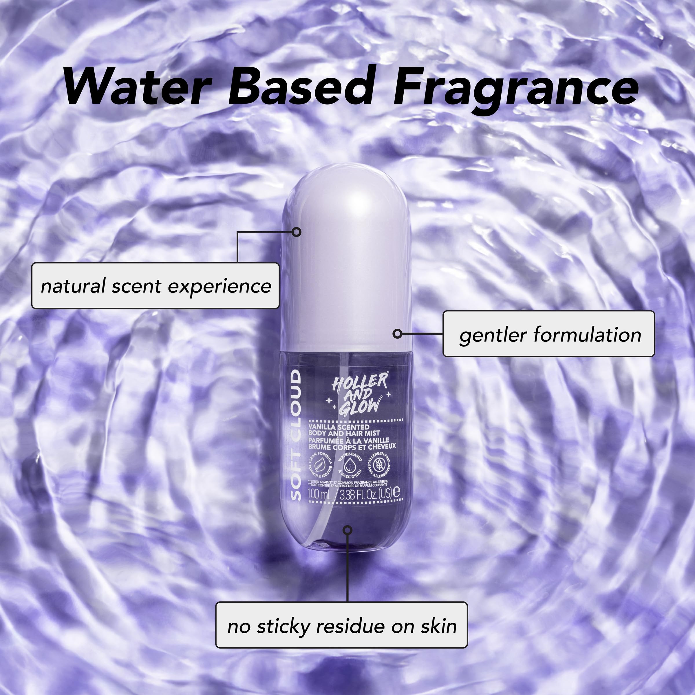 Holler And Glow Mood Mist bottle shows long-lasting scent in action.