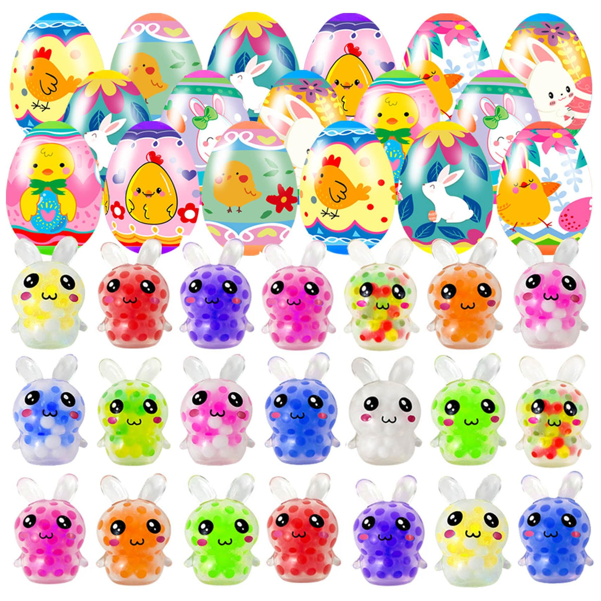 Holydeck 24-pack Easter eggs with squeeze toys for festive egg hunts and party fun.