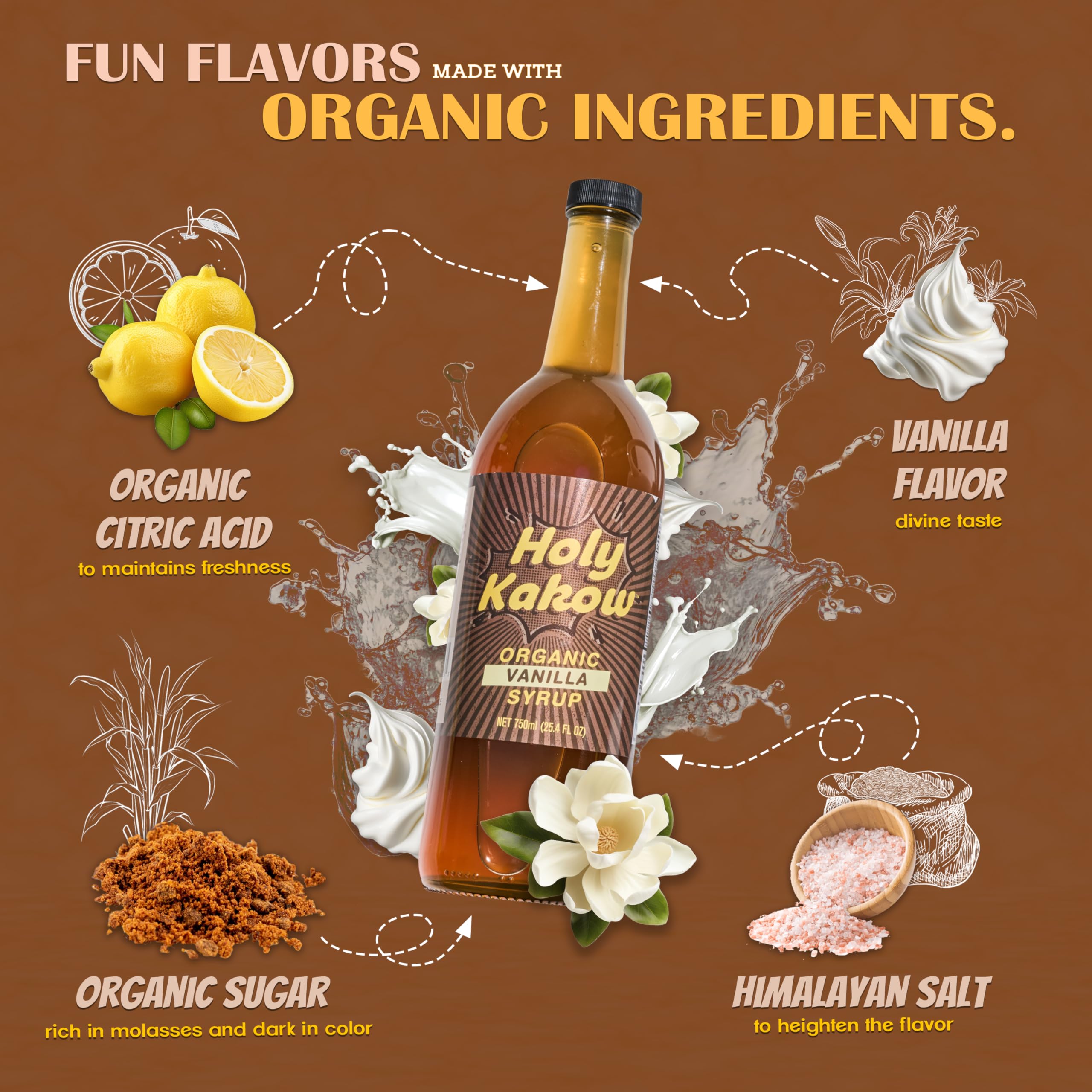 Holy Kakow vanilla syrup ingredient closeup reveals natural sweetness.