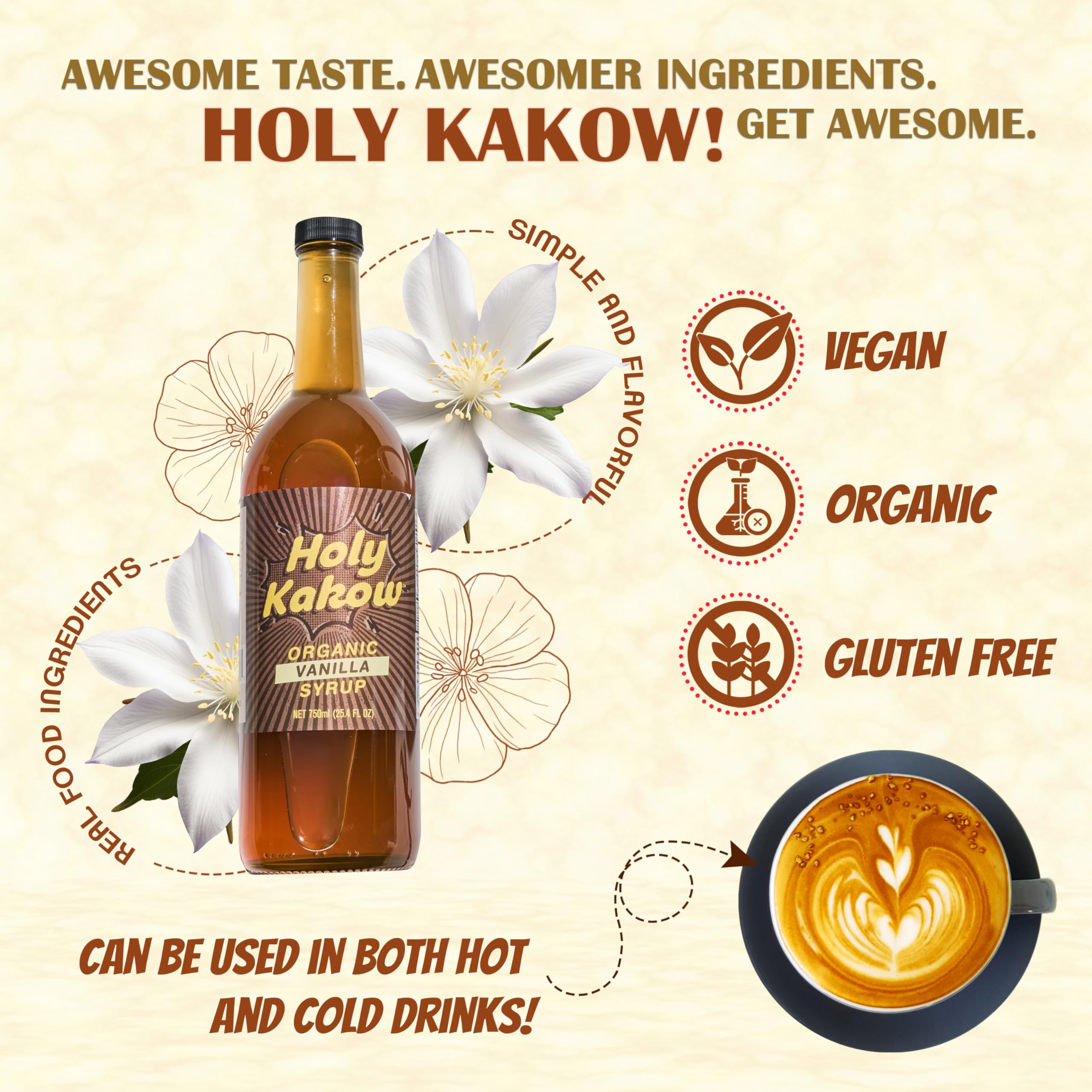 Holy Kakow vanilla syrup latte shot showing authentic, full-bodied sweetness.