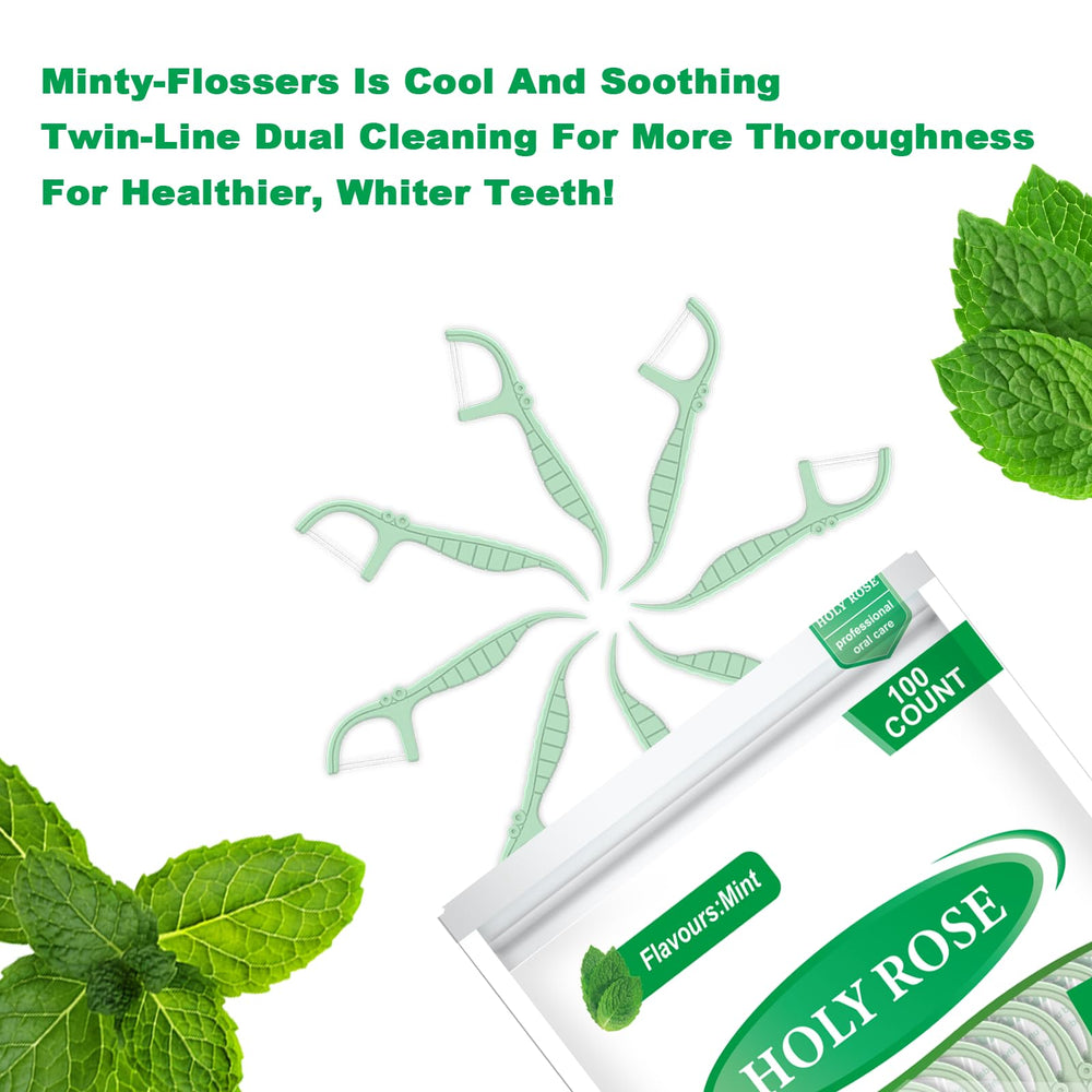 Holy Rose mint-flavor floss picks provide refreshing clean feeling.