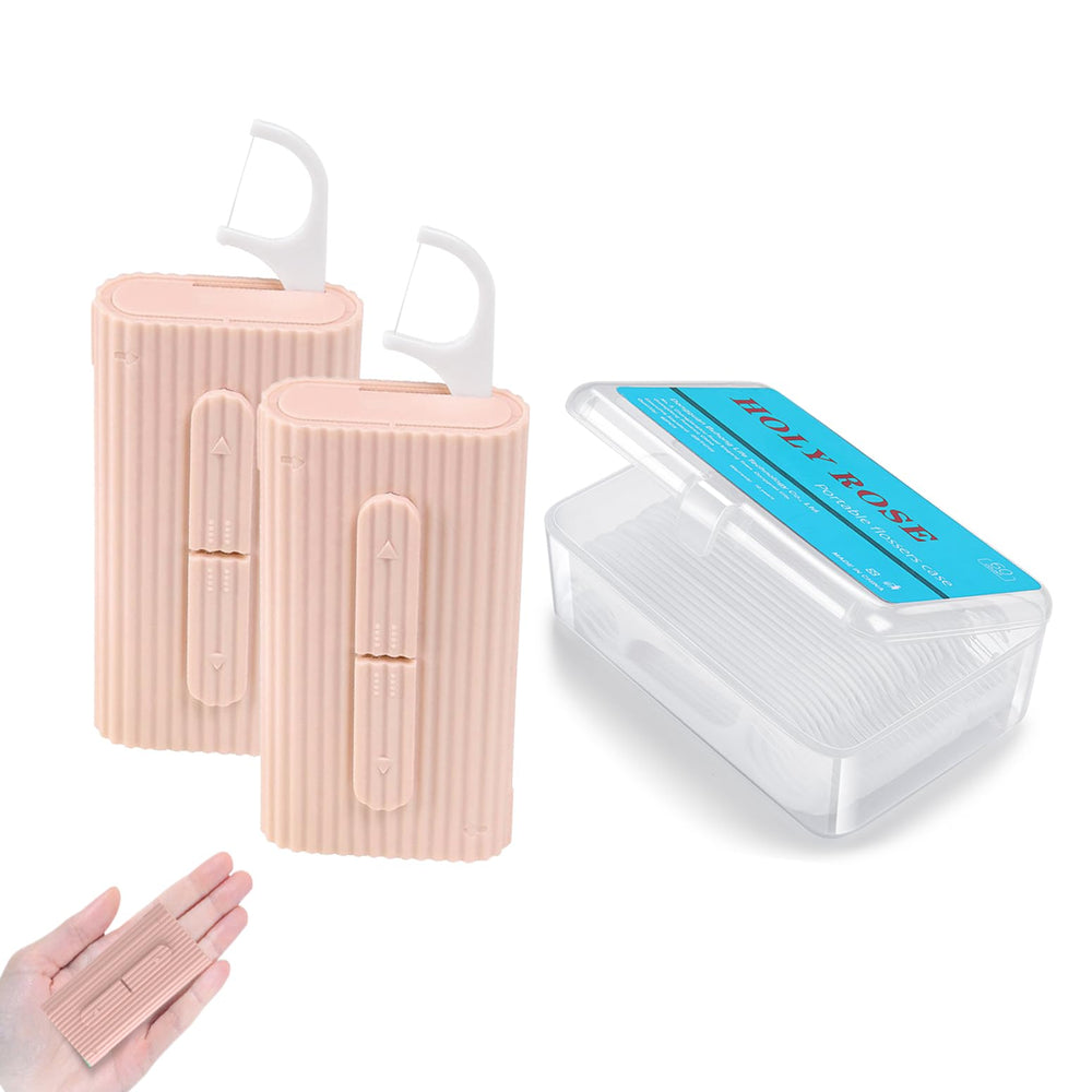 Holy Rose portable floss dispenser pink front view for on-the-go oral care