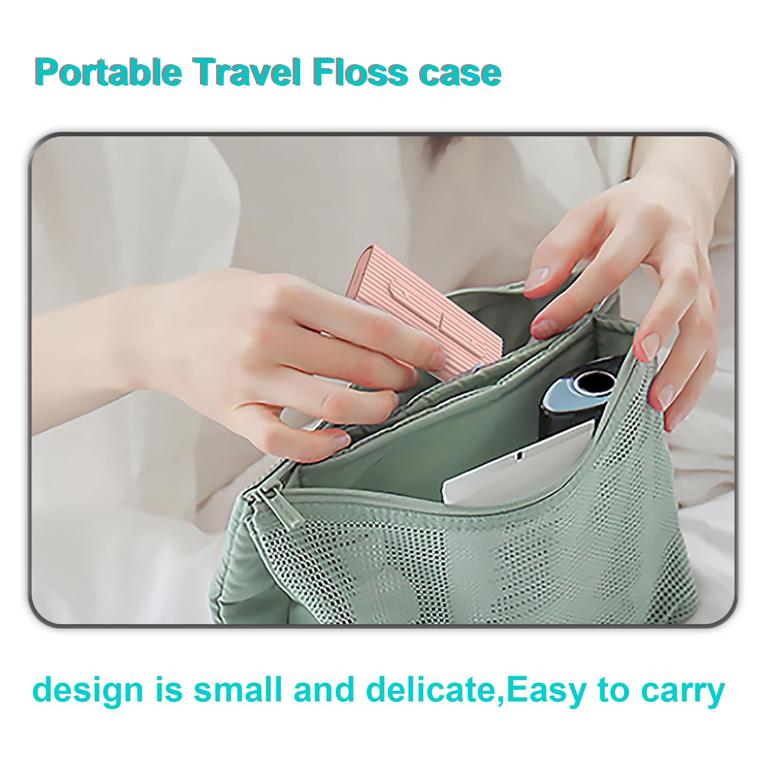 Holy Rose travel case open with floss inside for travel-ready hygiene