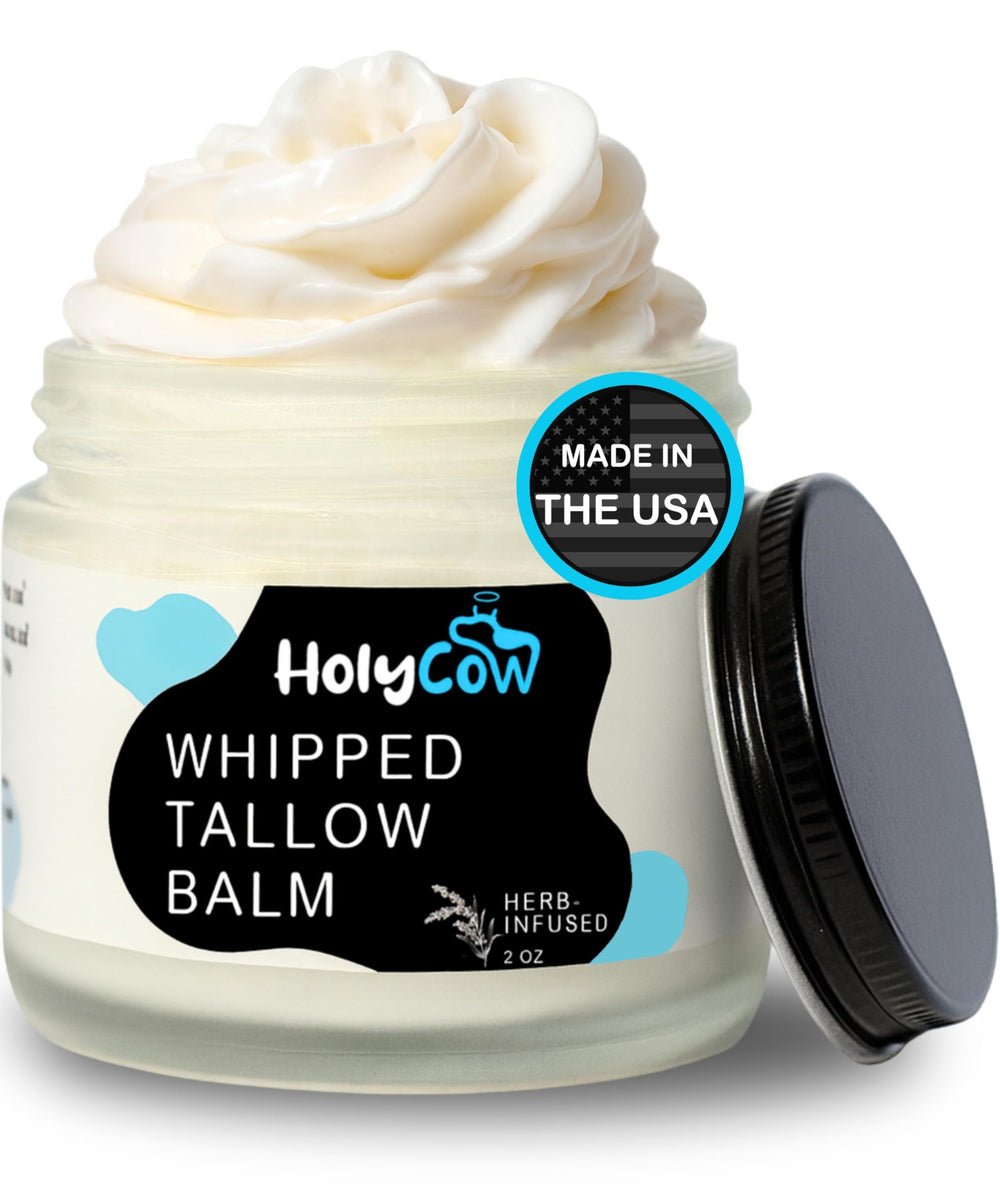 HolyCow whipped tallow balm unscented jar for deep hydration.