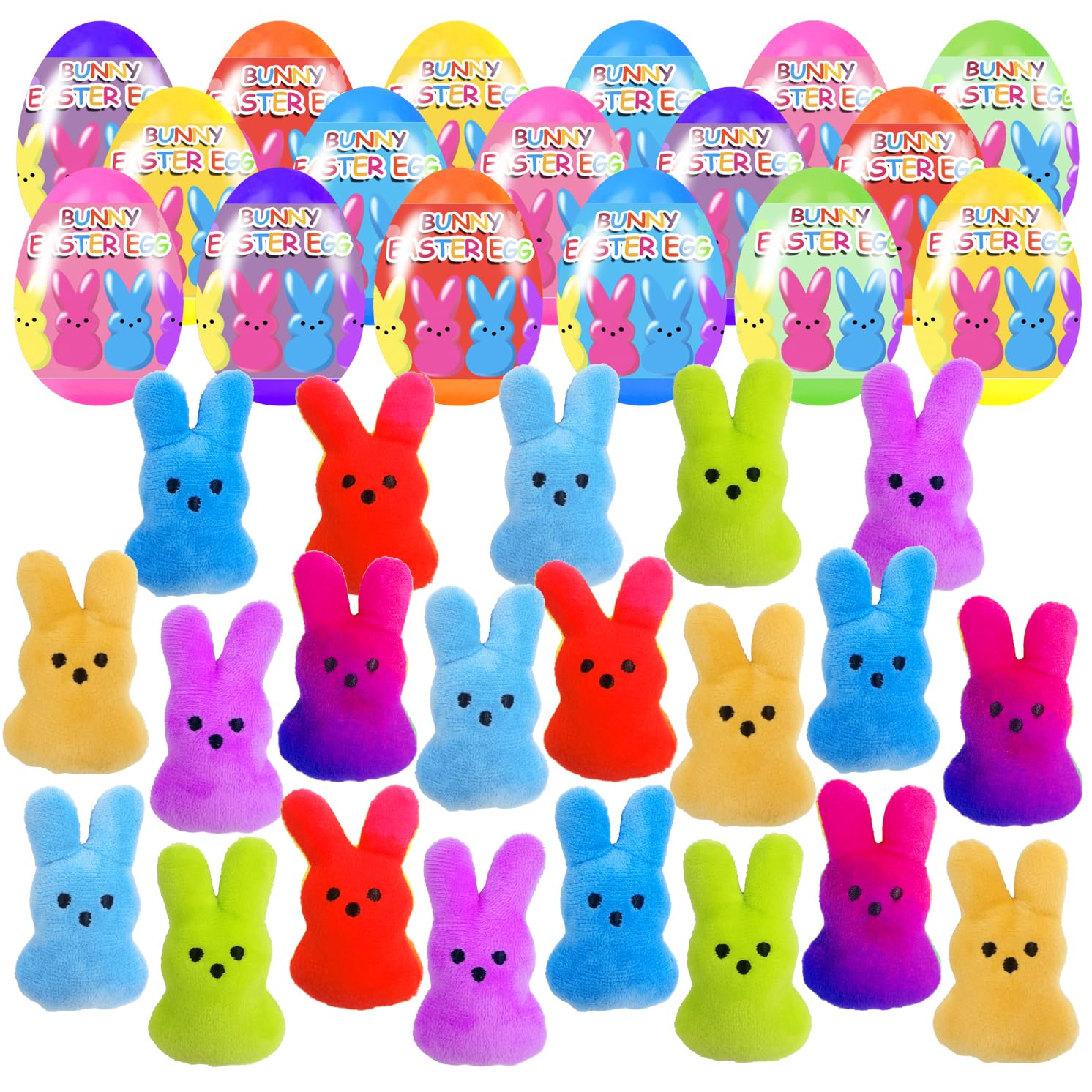 Holydeck 18-pcs pre-filled Easter eggs reveal plush bunny toys inside for hunts