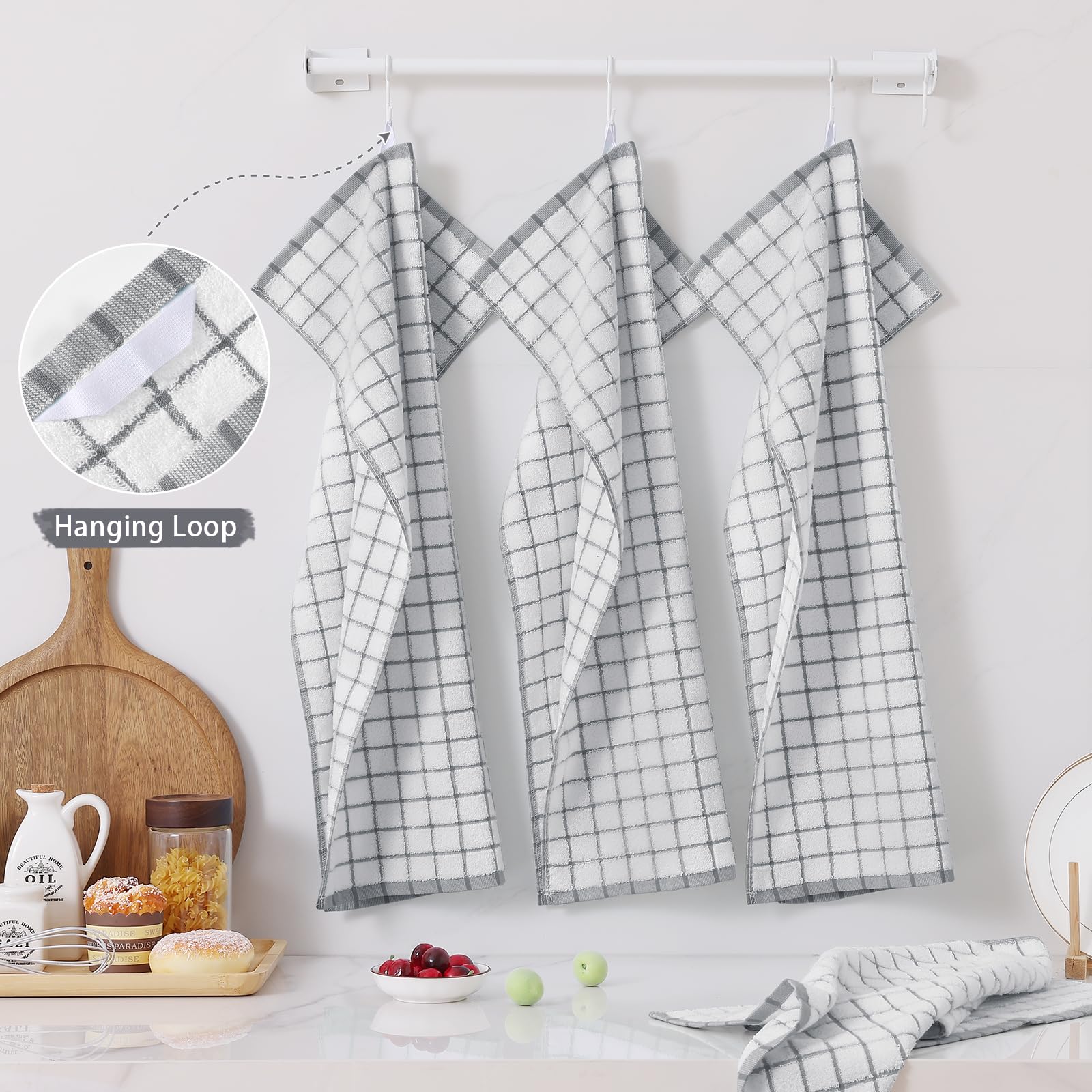 Homaxy Premium Kitchen Towels 390 GSM demonstrates high-density absorbency for quick cleanup.