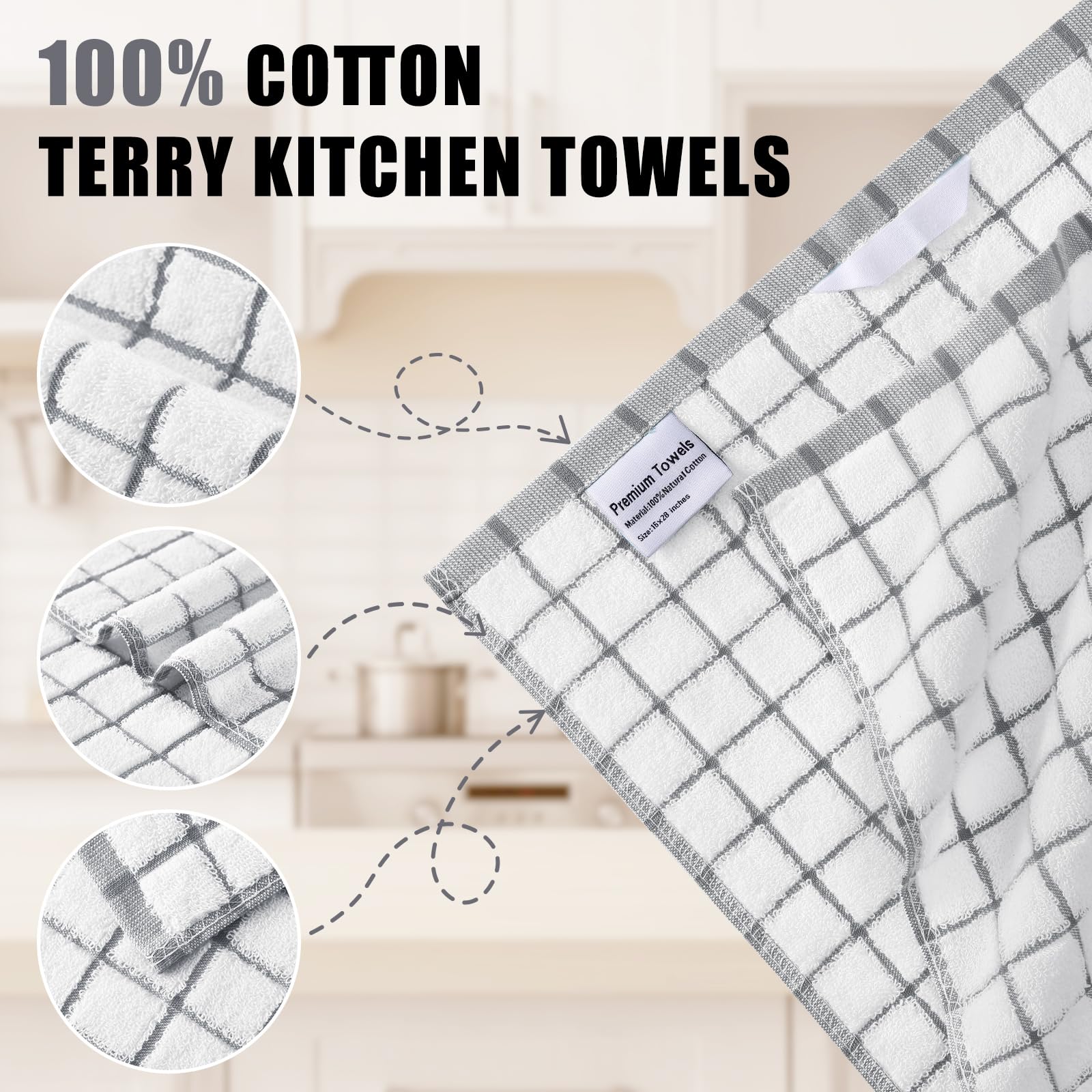 Homaxy Premium Kitchen Towels hanging to dry demonstrates convenient accessibility.