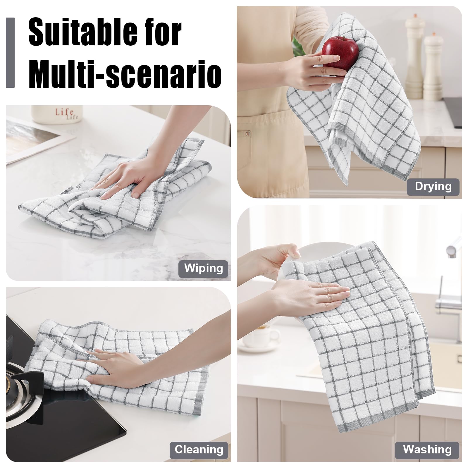 Homaxy Premium Kitchen Towels grey check pattern adds style and practicality to kitchens.