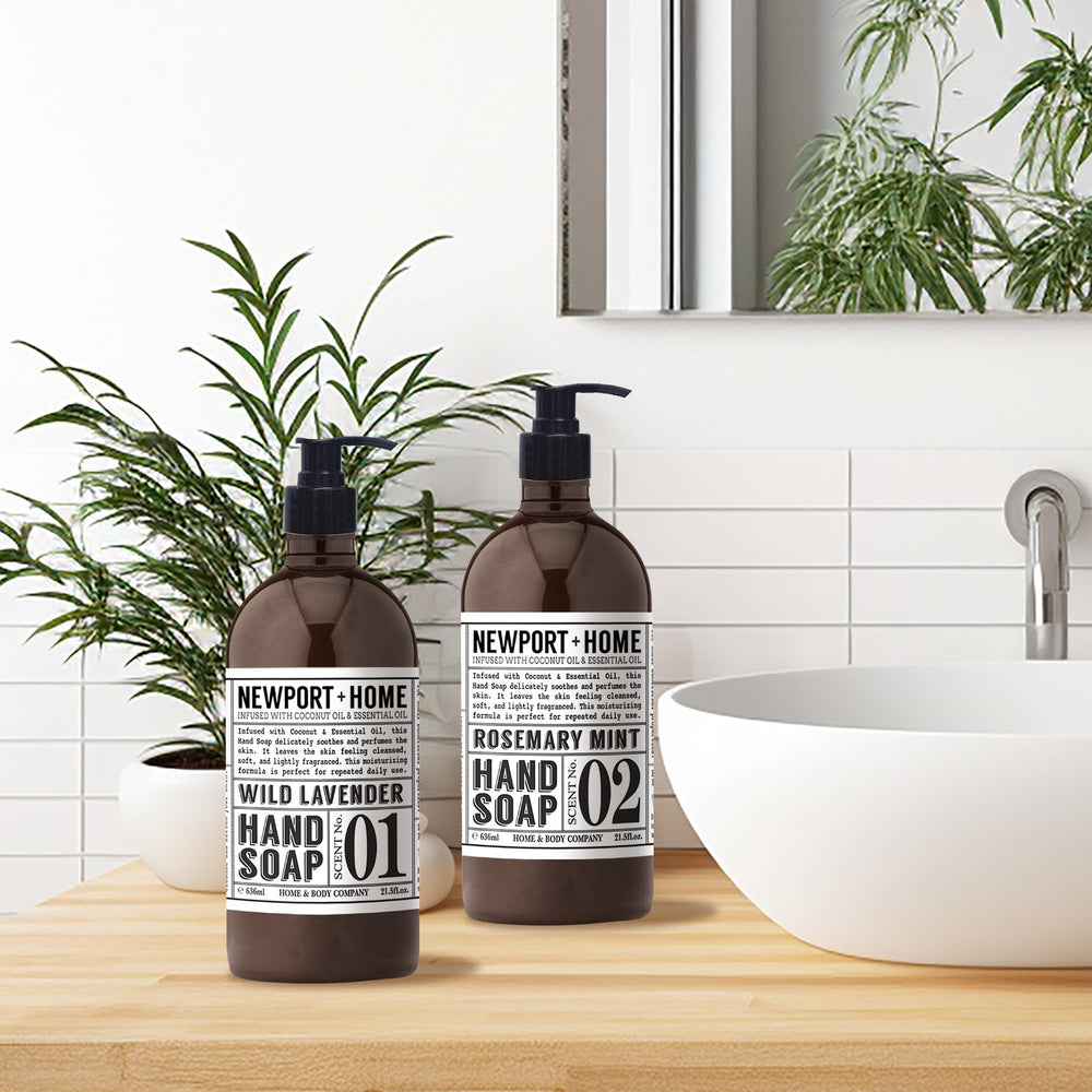 Home and Body Co Newport hand soaps showcase California design with coconut infusion for silky skin.