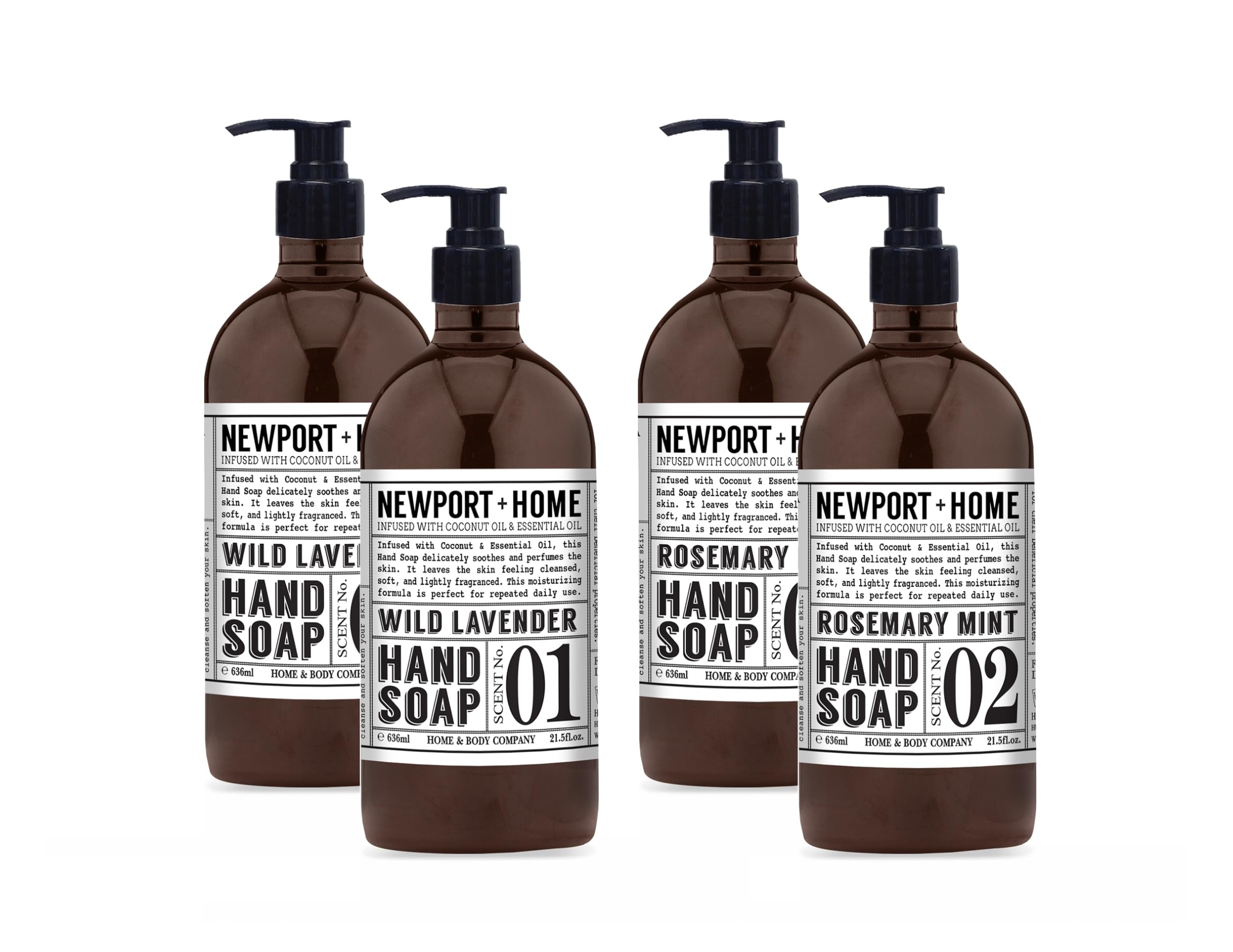 Home and Body Co Newport Wild Lavender hand soap bottle pump for soft, lightly scented skin.