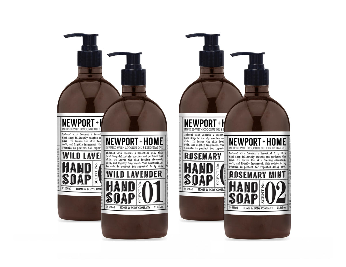 Home and Body Co Newport Wild Lavender hand soap bottle pump for soft, lightly scented skin.
