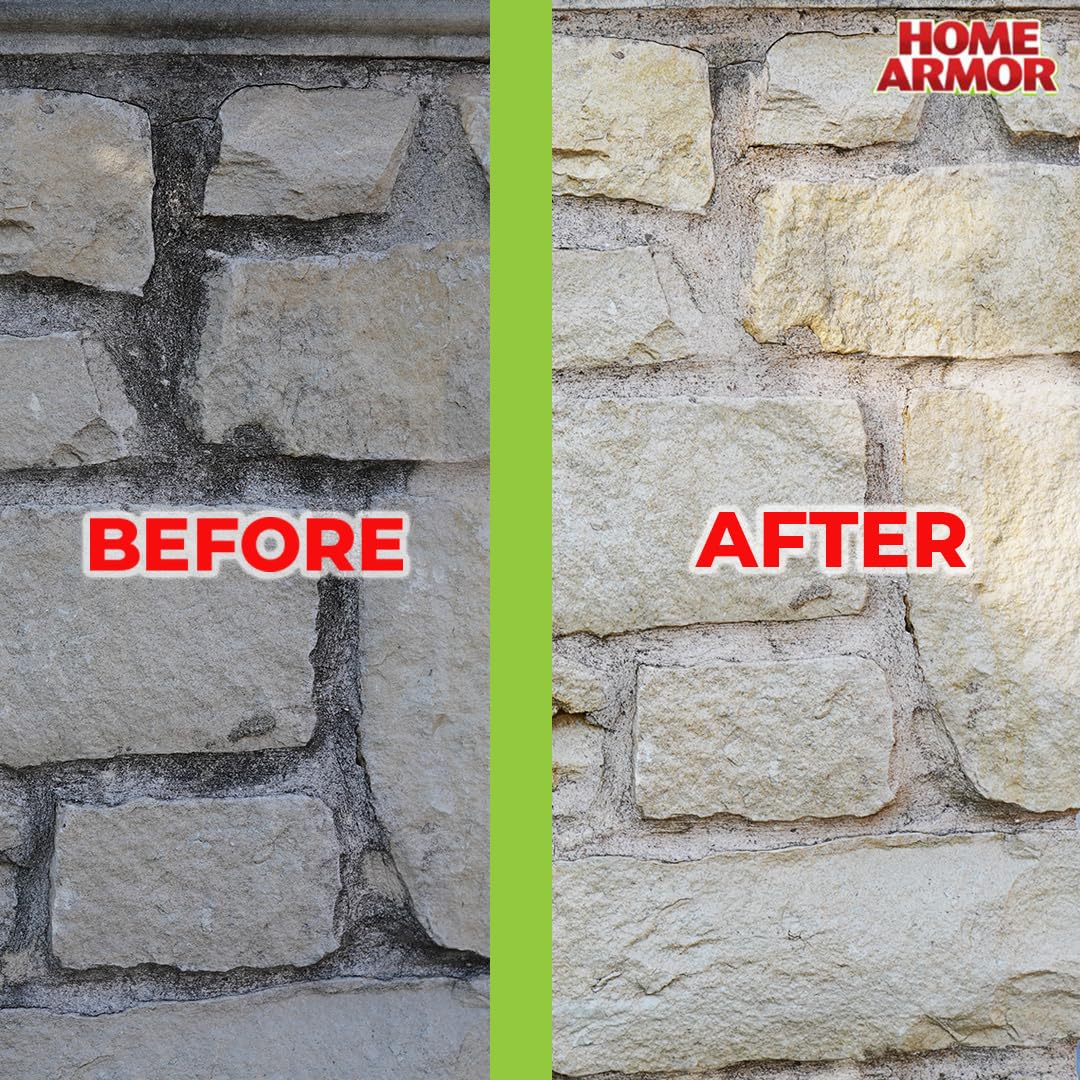 Brick surface revived with Home Armor Outdoor Cleaner+ removing mold and algae