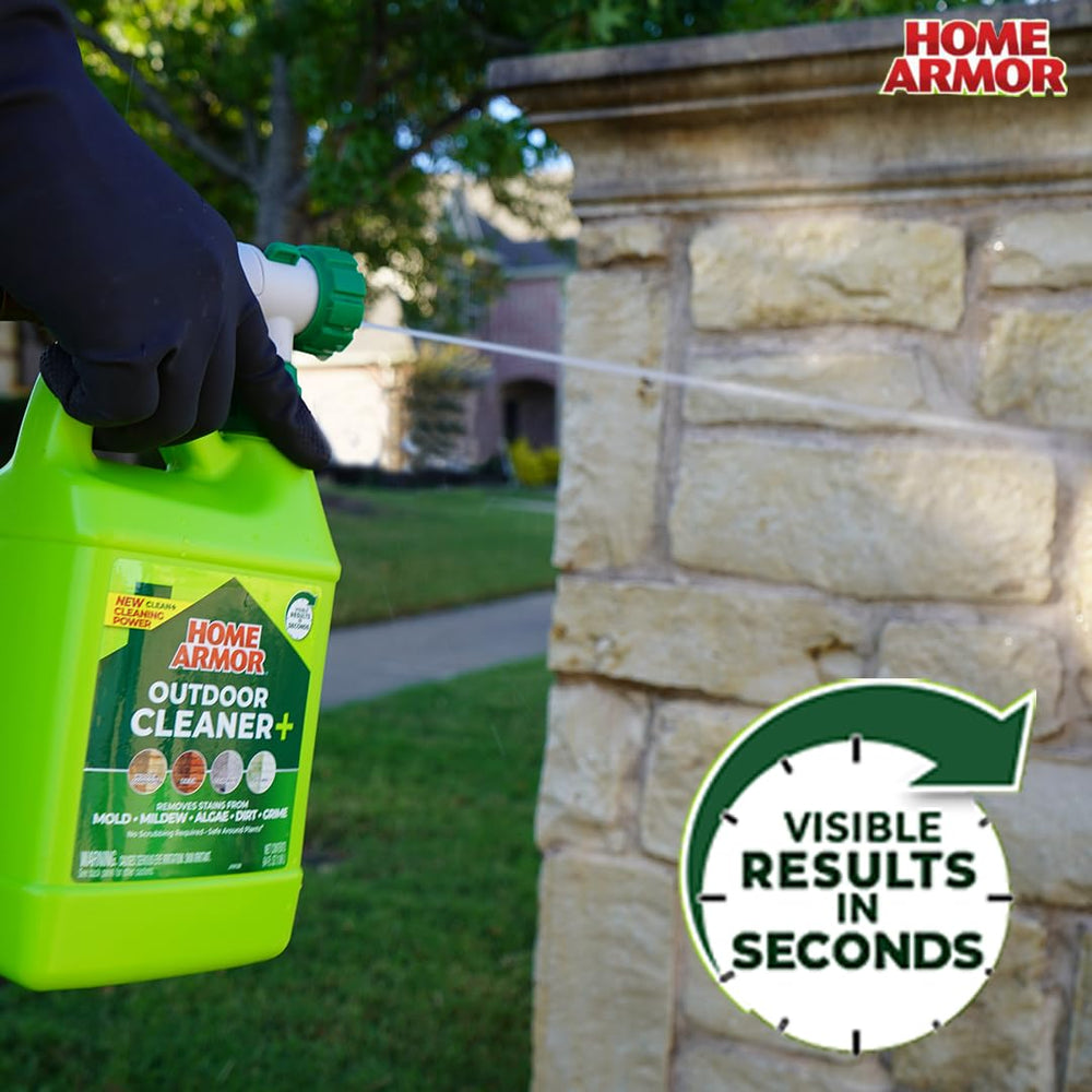 Concrete patio cleaned with Home Armor Outdoor Cleaner+ for dirt and grime removal