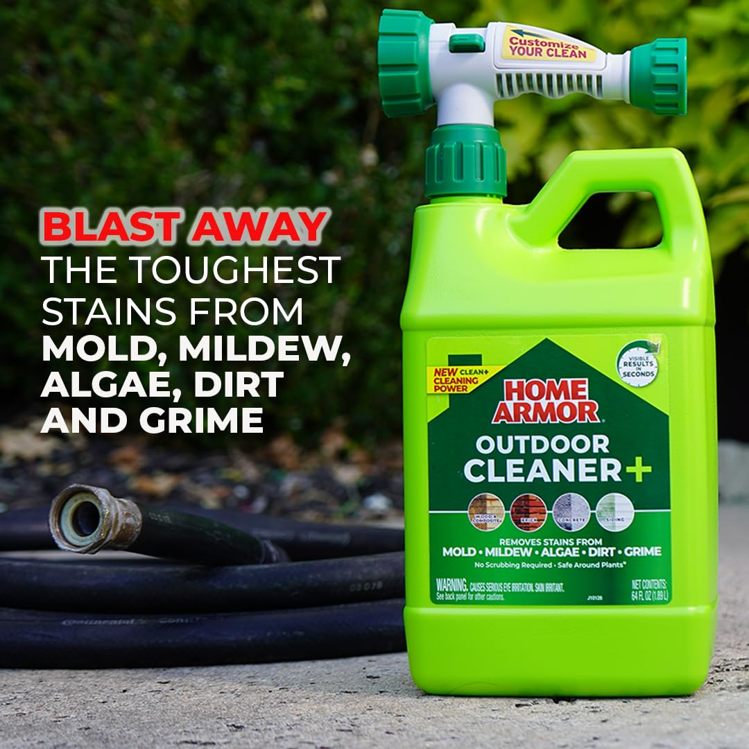 Home Armor Outdoor Cleaner+ spray nozzle in action for easy surface treatment