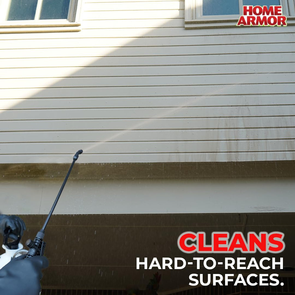 Home Armor Outdoor Cleaner on wood deck reveals brightened wood