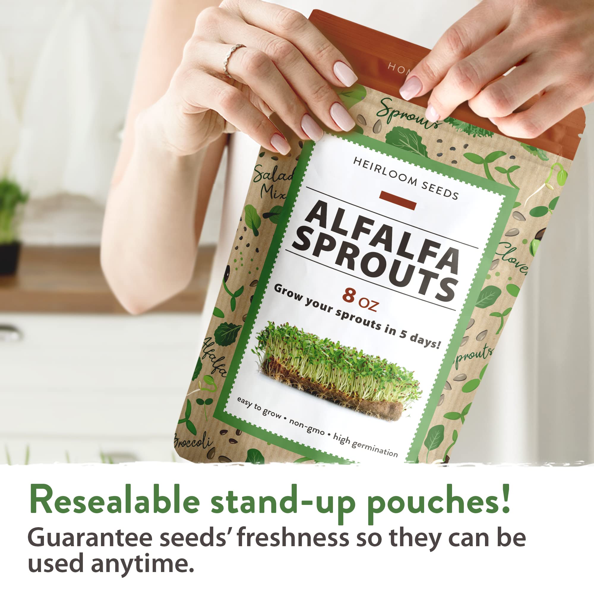 HOME GROWN alfalfa seeds deliver nutrient-dense greens for daily meals.