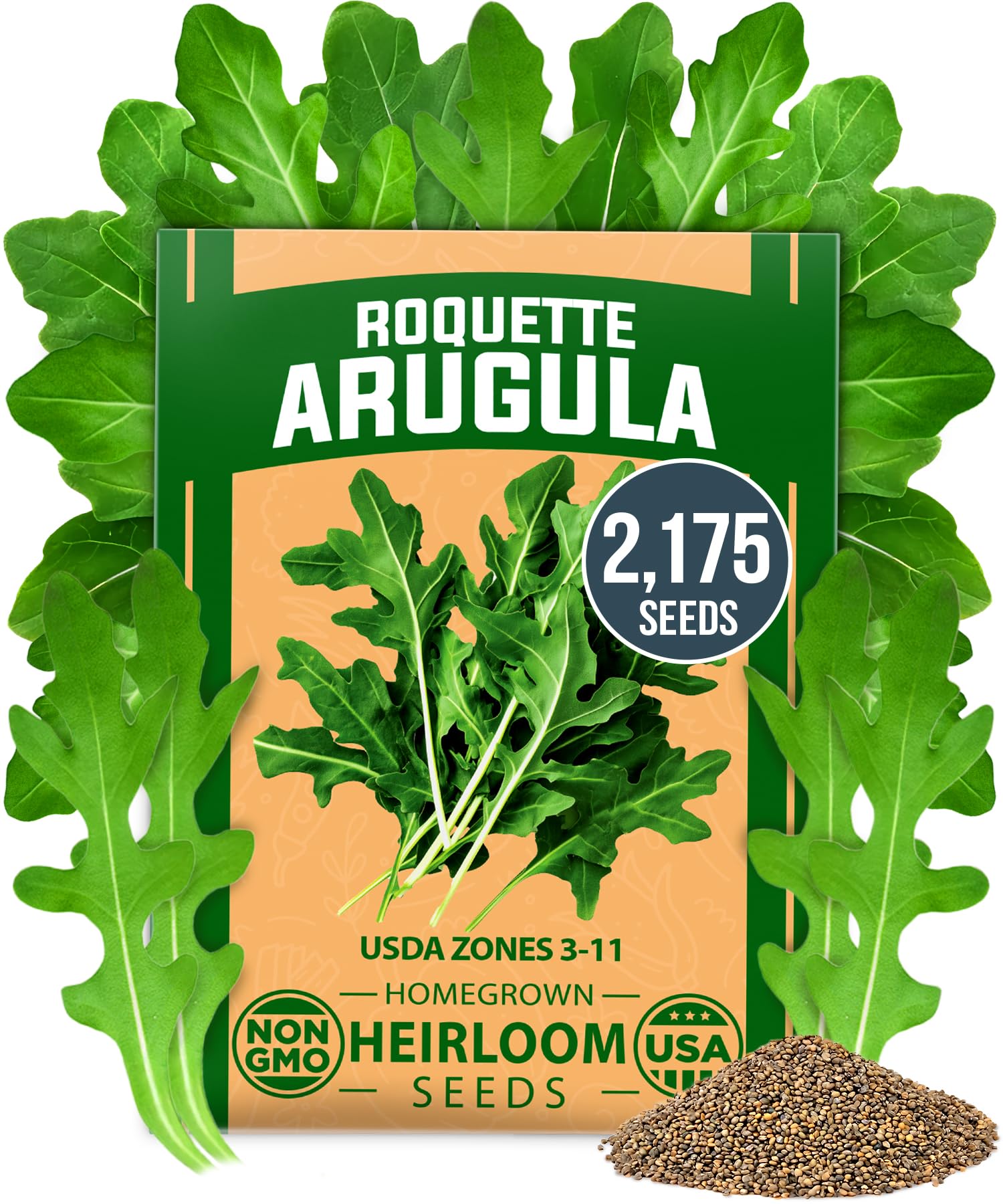 HOME GROWN arugula seeds pack 2175 bundle for lush outdoor garden harvests.