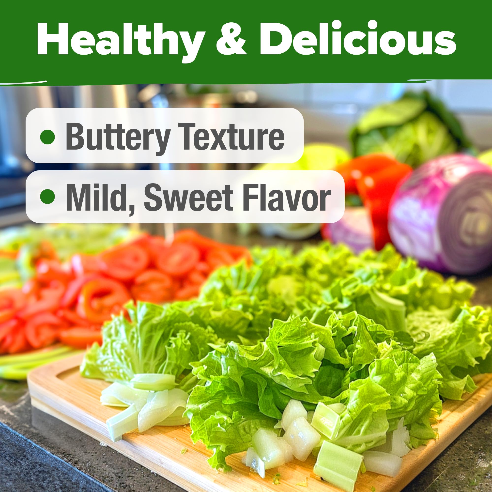 HOME GROWN Buttercrunch lettuce seeds non-GMO heirloom tag signals trusted garden choice.
