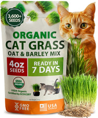HOME GROWN cat grass seed mix bag label featuring organic oats and barley for indoor greens