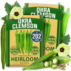 HOME GROWN Clemson Spineless Okra seeds front pack ready for planting and reliable germination