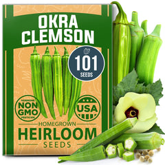 HOME GROWN Clemson Spineless okra seeds pack ready for planting and high germination