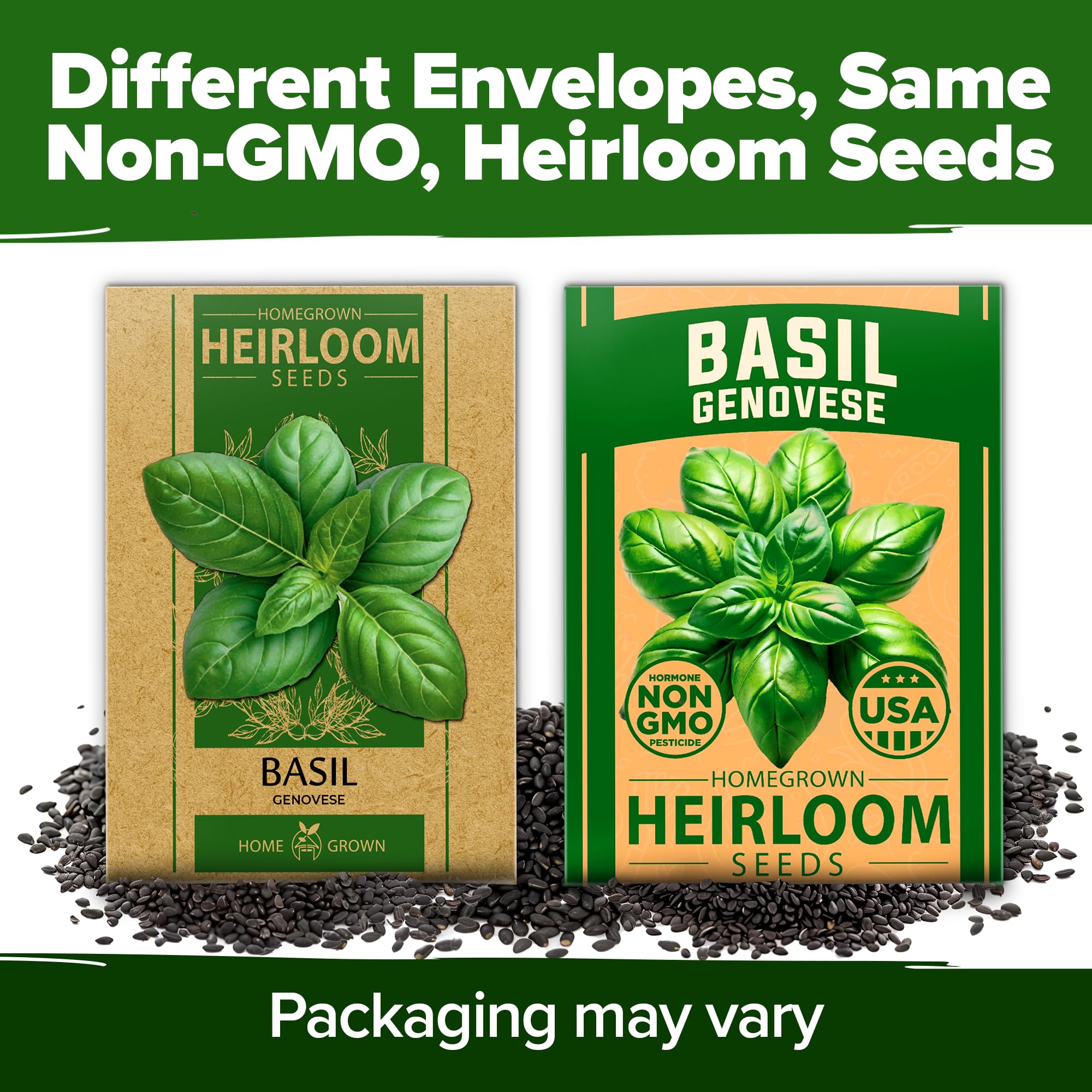 Home Grown Genovese basil seeds for heritage garden and year-round herb supply.