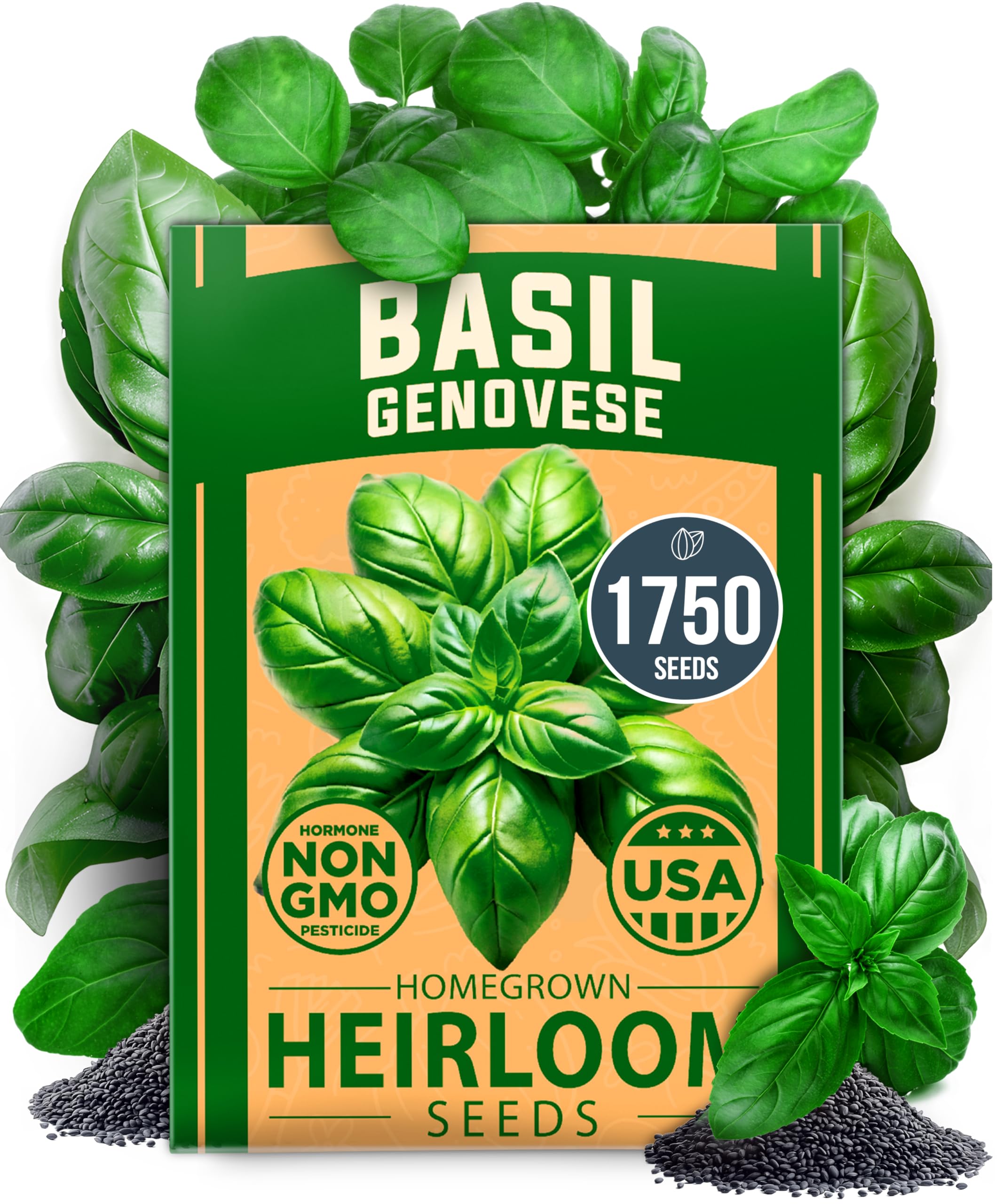 Home Grown Genovese basil seeds pack with 1,750+ seeds for a robust herb supply.