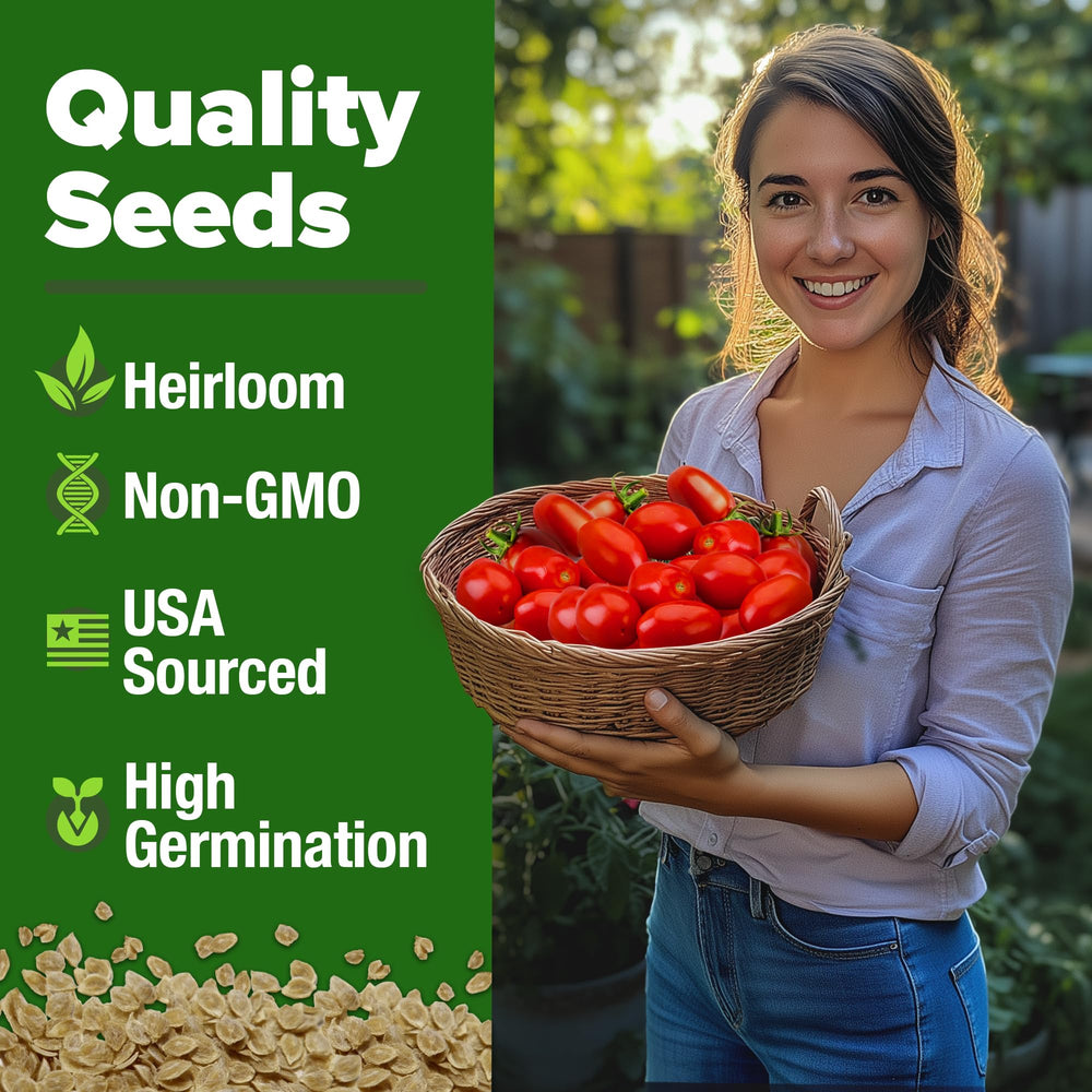 Close-up of HOME GROWN San Marzano label highlighting non-GMO and heirloom provenance.
