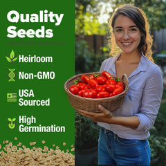 Close-up of HOME GROWN San Marzano label highlighting non-GMO and heirloom provenance.