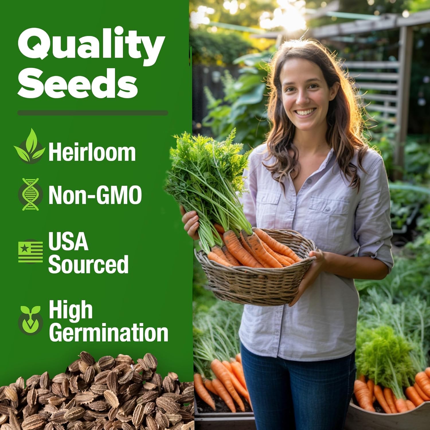 HOME GROWN Tendersweet Carrots Seeds germination tips highlighting patience and moisture for sprouts