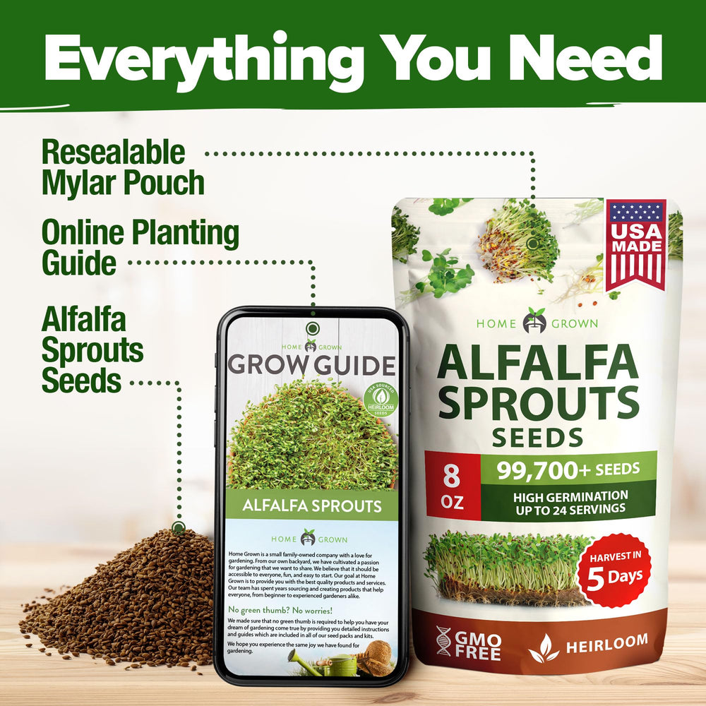 HOME GROWN USA-grown alfalfa seeds ensuring local sourcing.