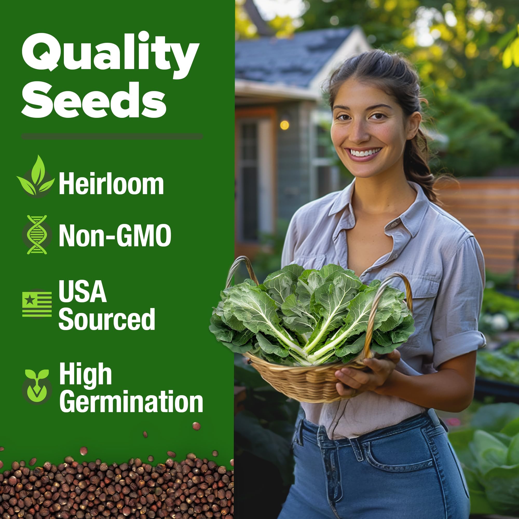 Healthy collard greens thriving in outdoor bed with HOME GROWN seeds