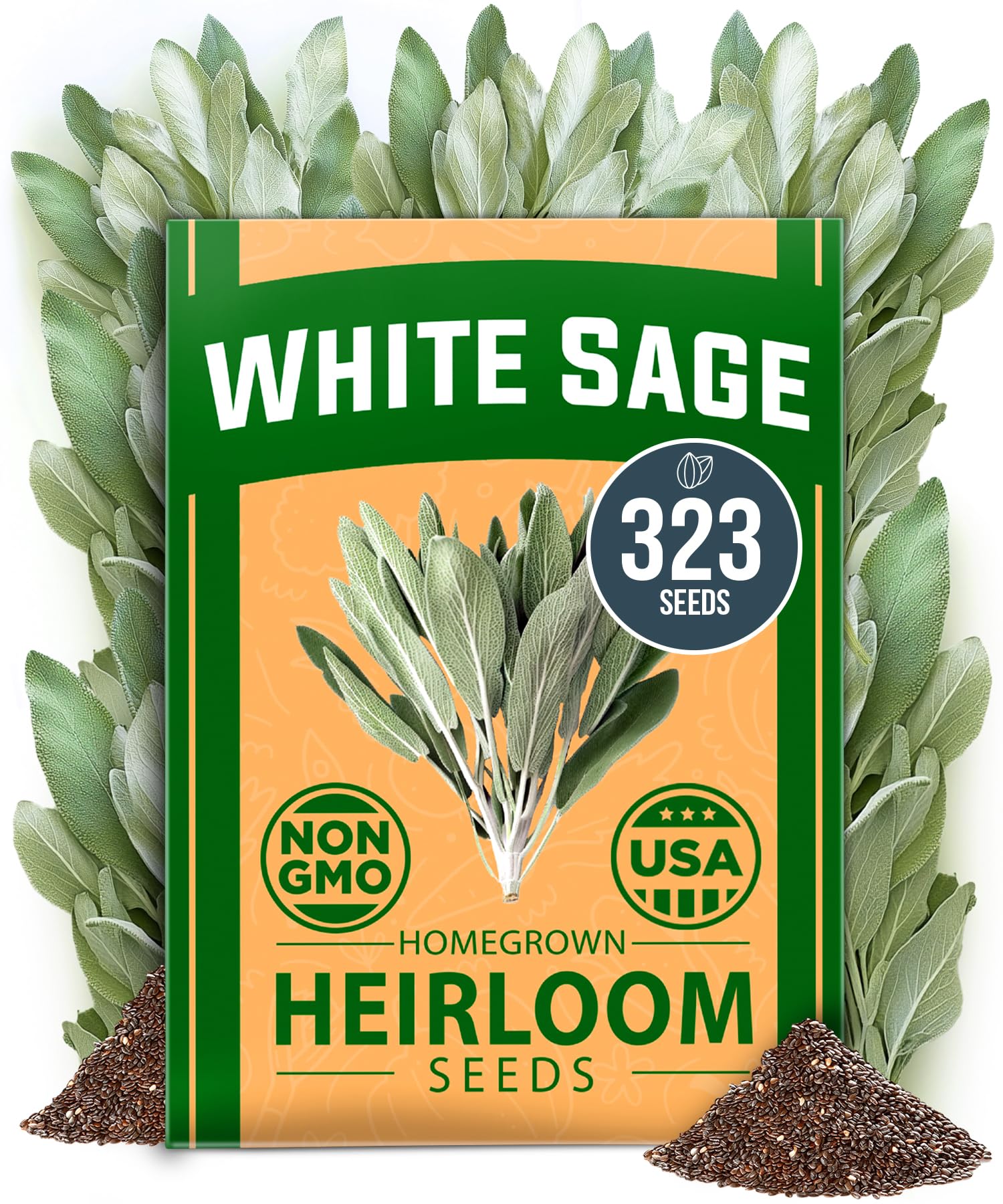 HOME GROWN White Sage seeds seed bag for outdoor planting in sunny, well-drained soil