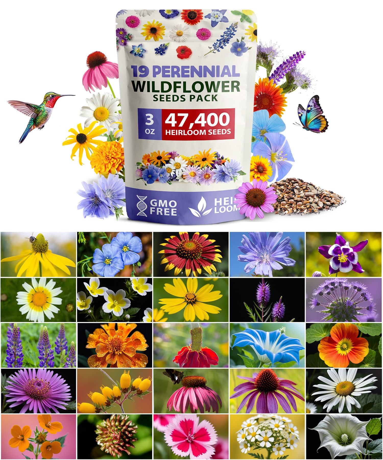HOME GROWN Wildflower Seeds Mix packaging ready for outdoor planting in pollinator-friendly gardens.