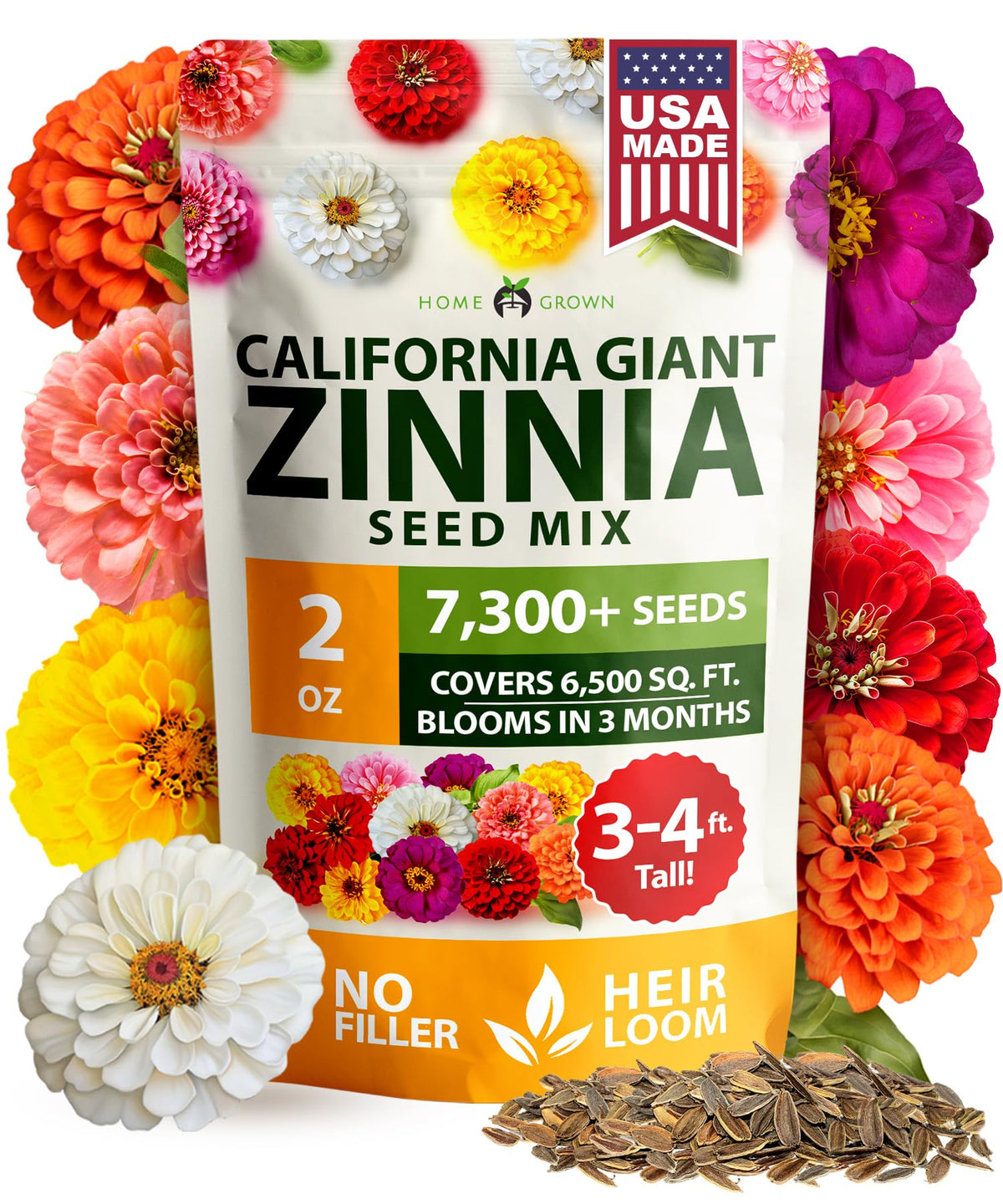 HOME GROWN zinnia California Giant Mix blooms in a rainbow for dramatic garden displays.